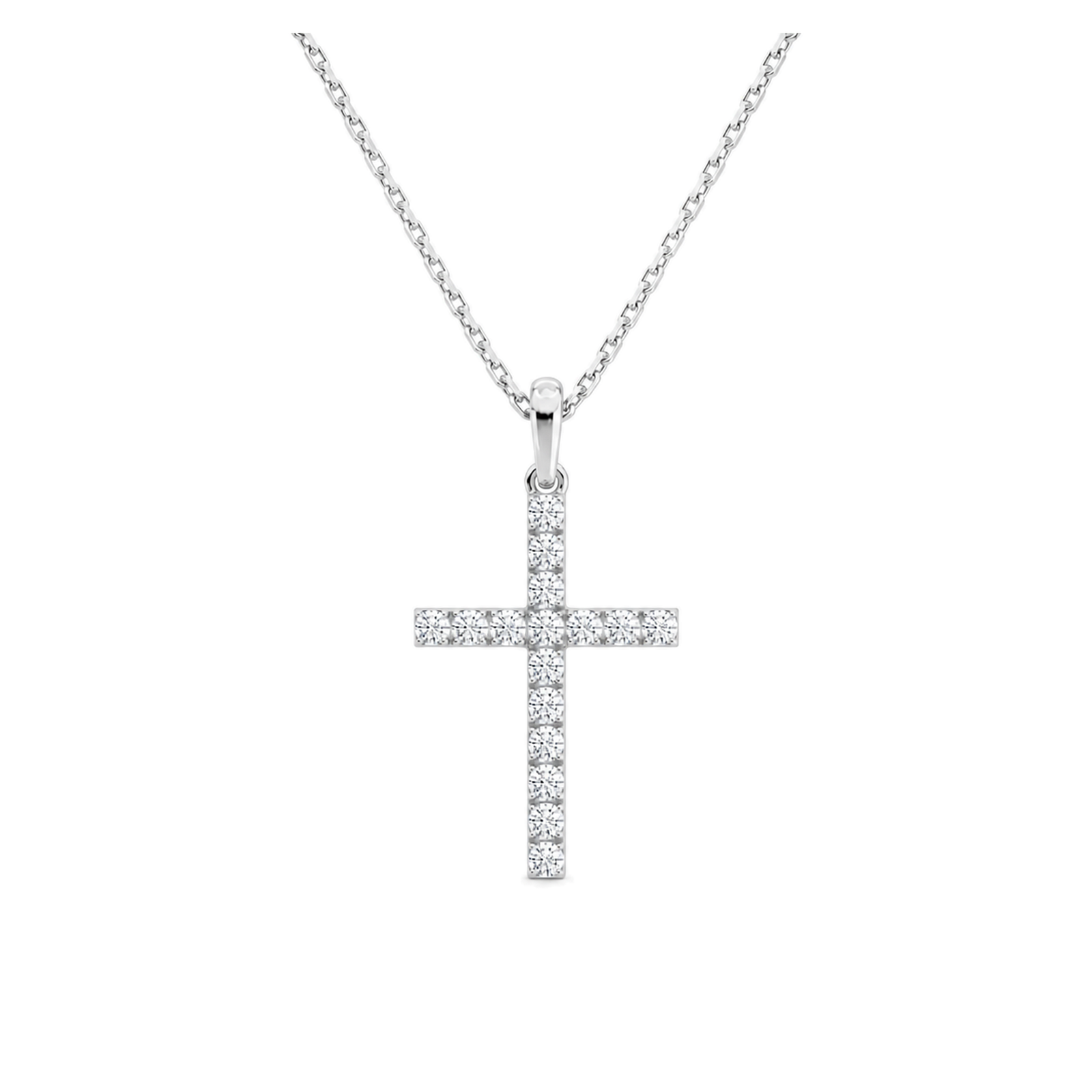 Hollis Classic Cross Lab Grown Diamond Pendant Necklace in 14K White Gold