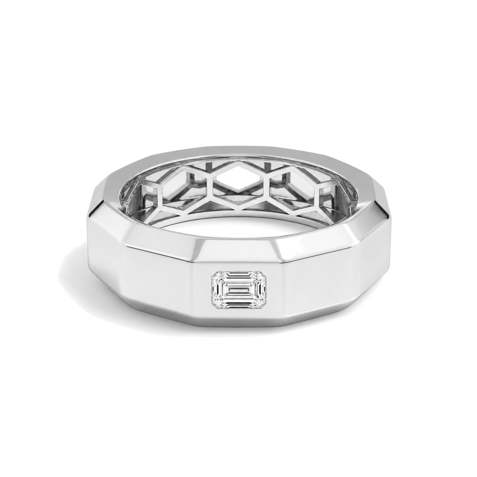 Perrine Faceted Single Lab Grown Diamond Wedding Band in 18K White Gold