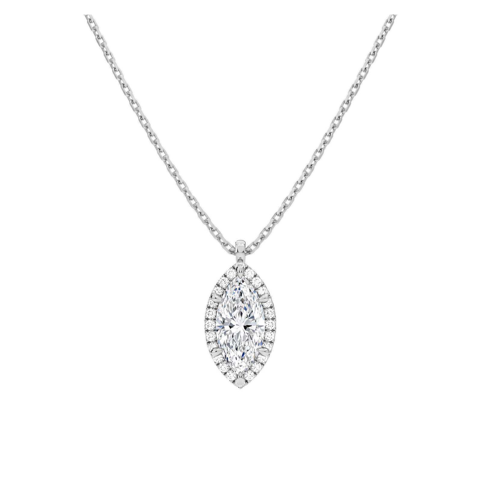 Malia Halo Lab Grown Diamond Pendant Necklace in 14K White Gold