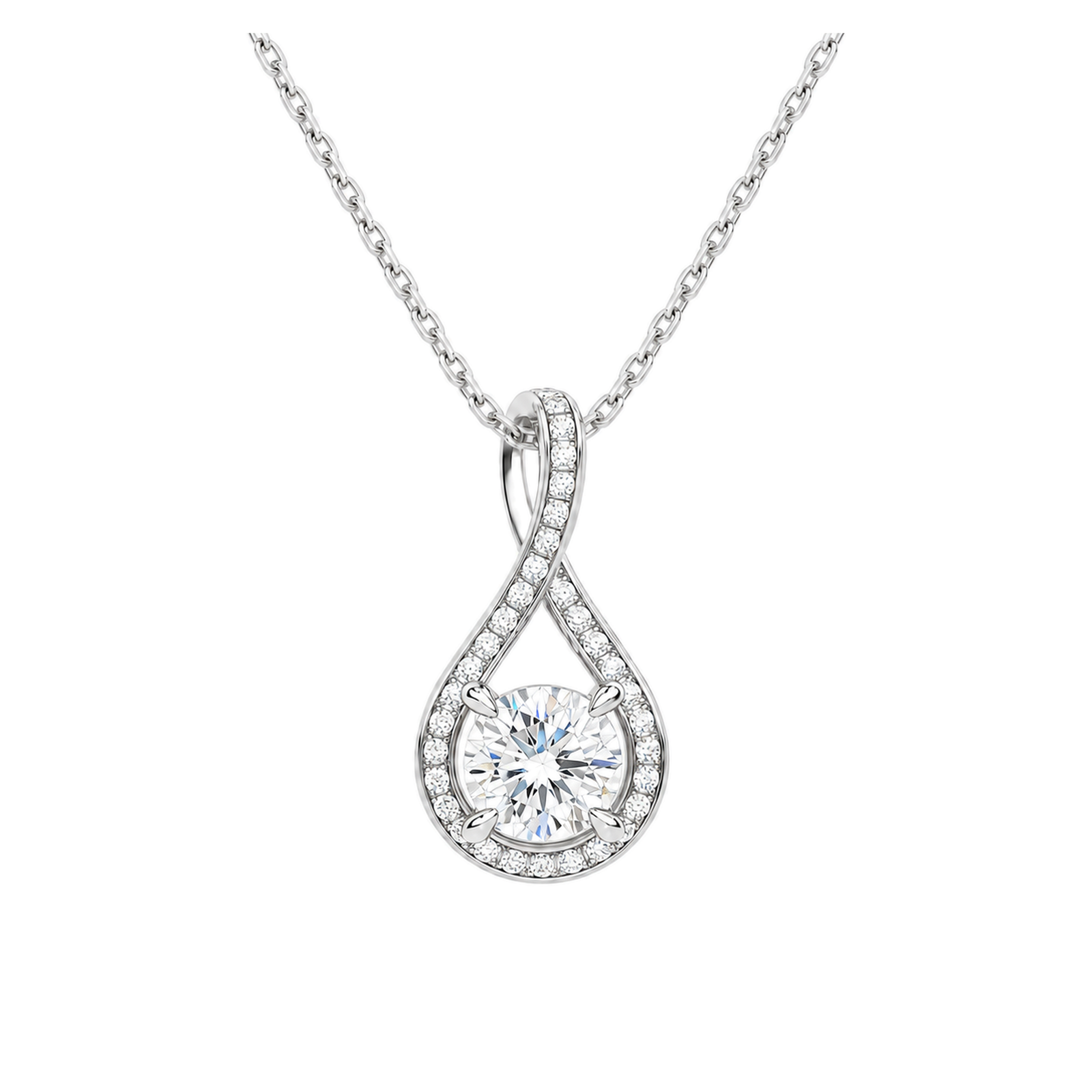Lucina Halo Pave Twist Lab Grown Diamond Pendant Necklace in 18K White Gold
