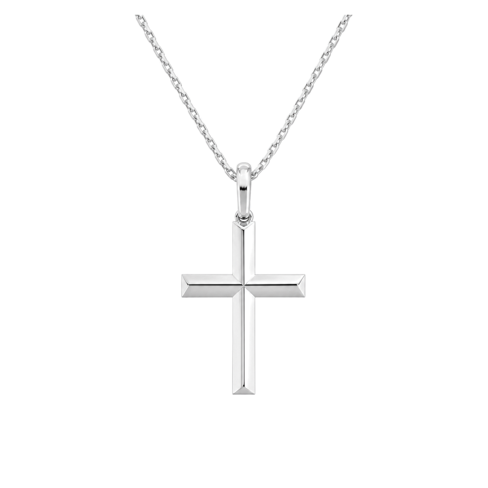 Laurel Beveled Edge Polished Cross Lab Grown Diamond Pendant Necklace in 14K White Gold