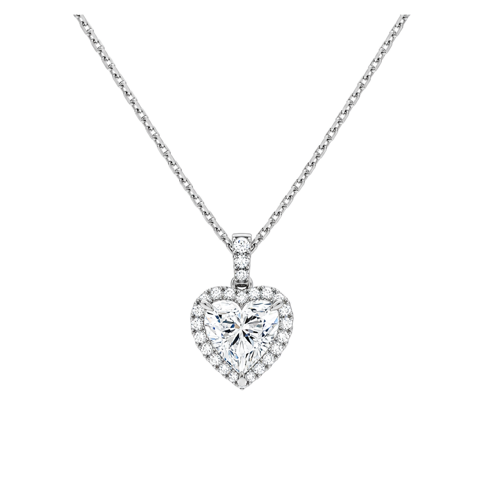 Leona Halo Accented Bail Lab Grown Diamond Pendant Necklace in 14K White Gold