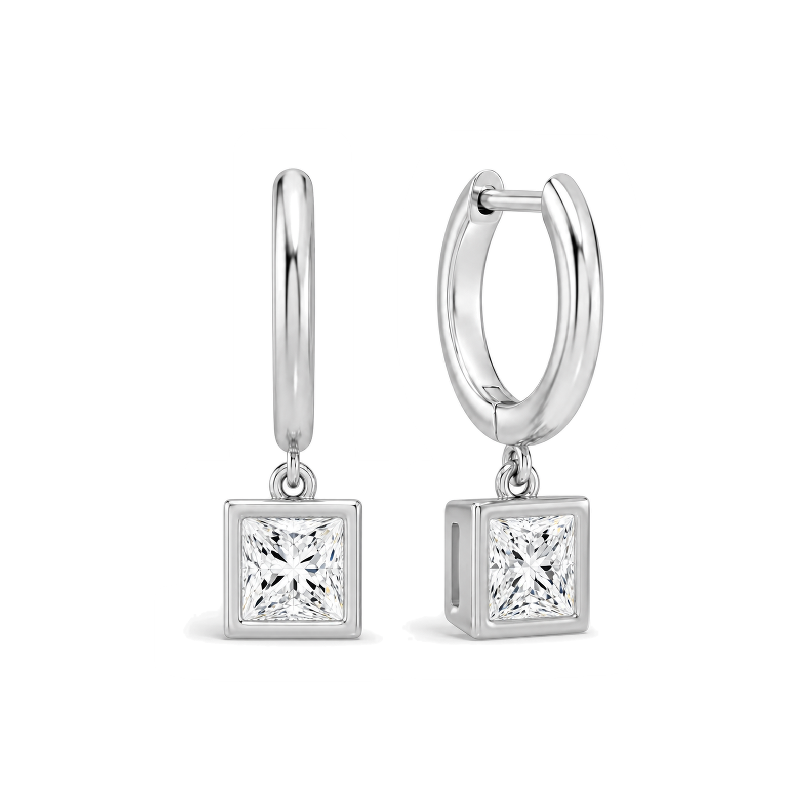 Giselle Bezel Drop Huggie Hoop Lab Grown Diamond Hoop Earrings in Platinum