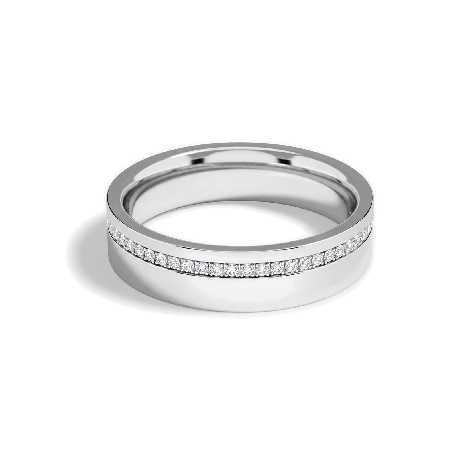 Della Half Channel Flat Edge Lab Grown Diamond Wedding Band in 14K White Gold