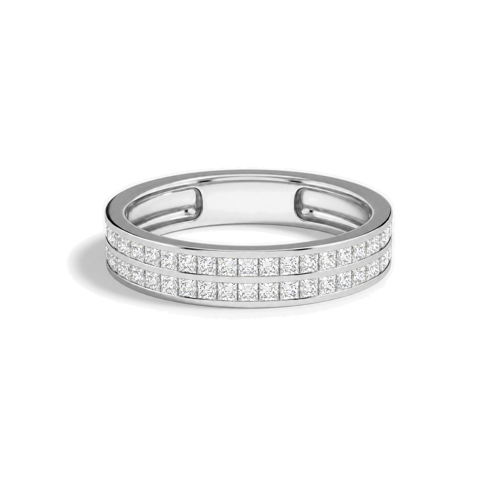Eloise Two Row Channel Cut Lab Grown Diamond Wedding Band in Platinum