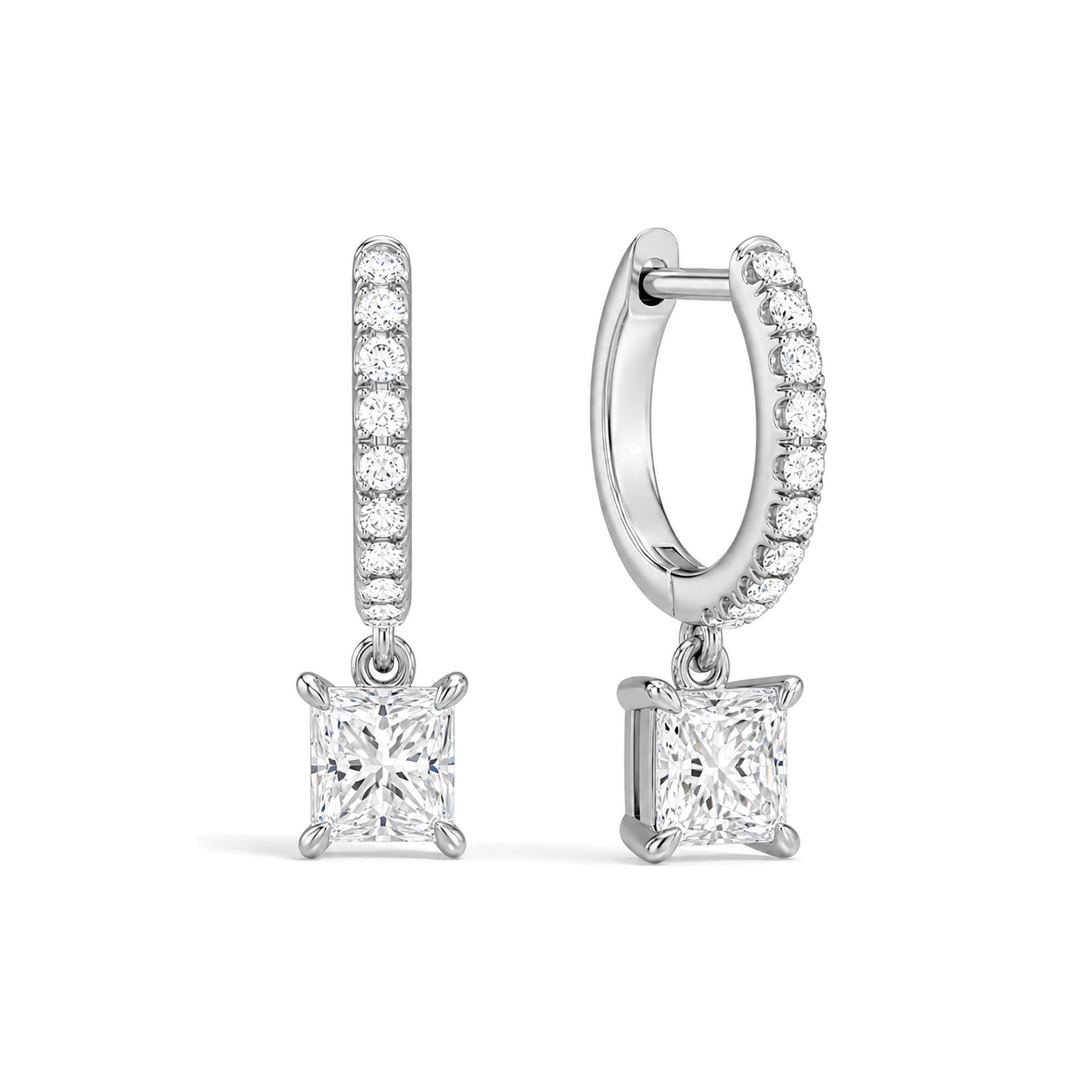 Fiorella Accented Drop Huggie Hoop Lab Grown Diamond Hoop Earrings in Platinum