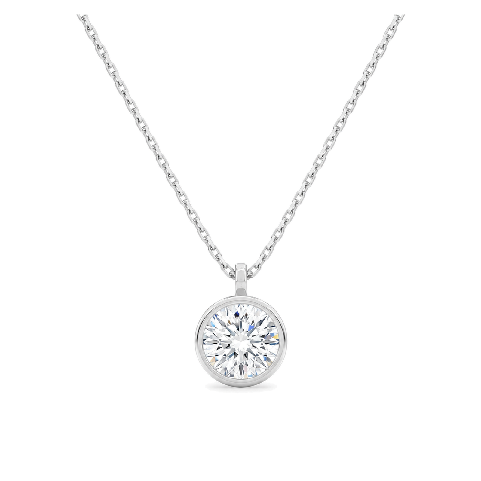 Stellaire Bezel Solitaire Lab Grown Diamond Pendant Necklace in 18K White Gold