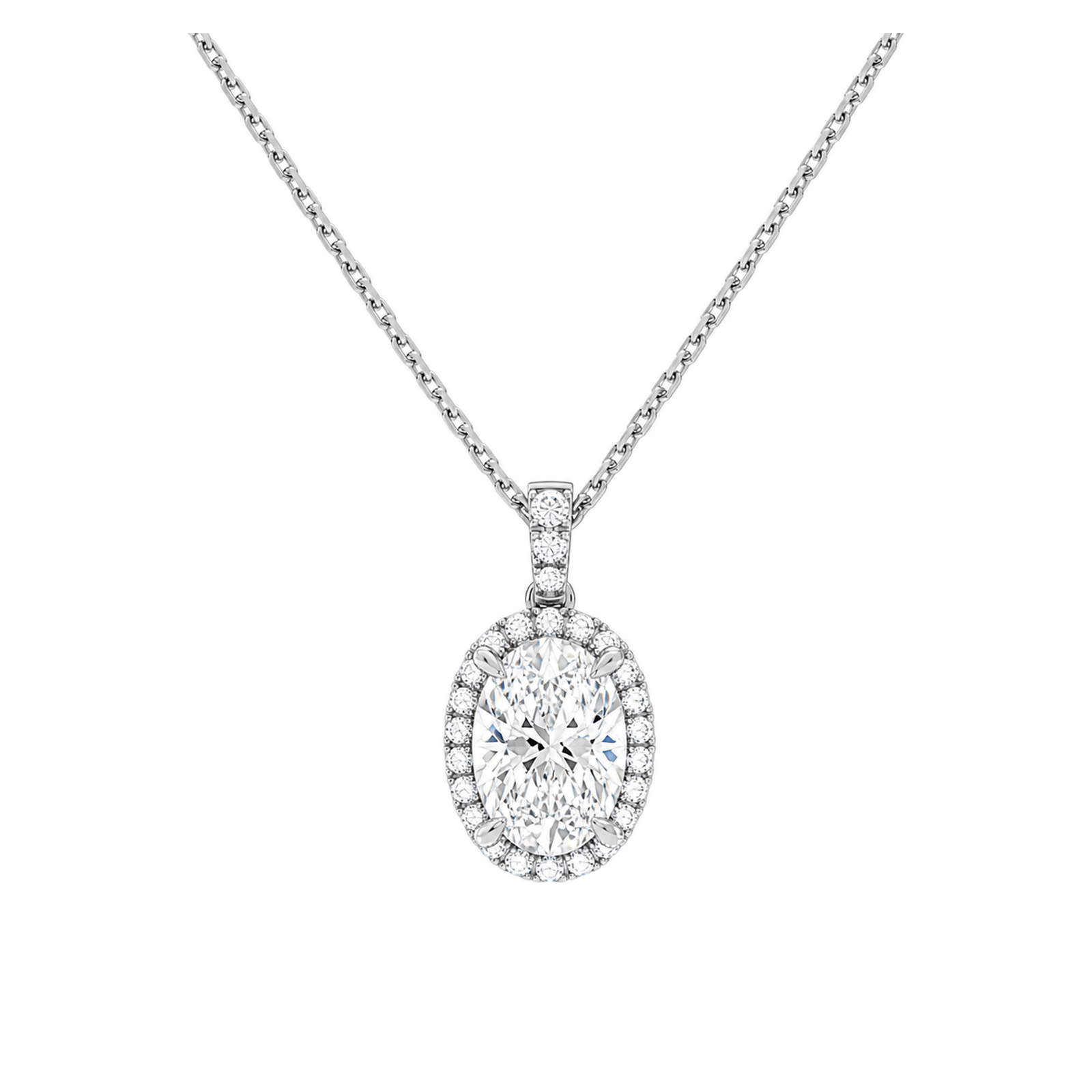 Leona Halo Accented Bail Lab Grown Diamond Pendant Necklace in Platinum