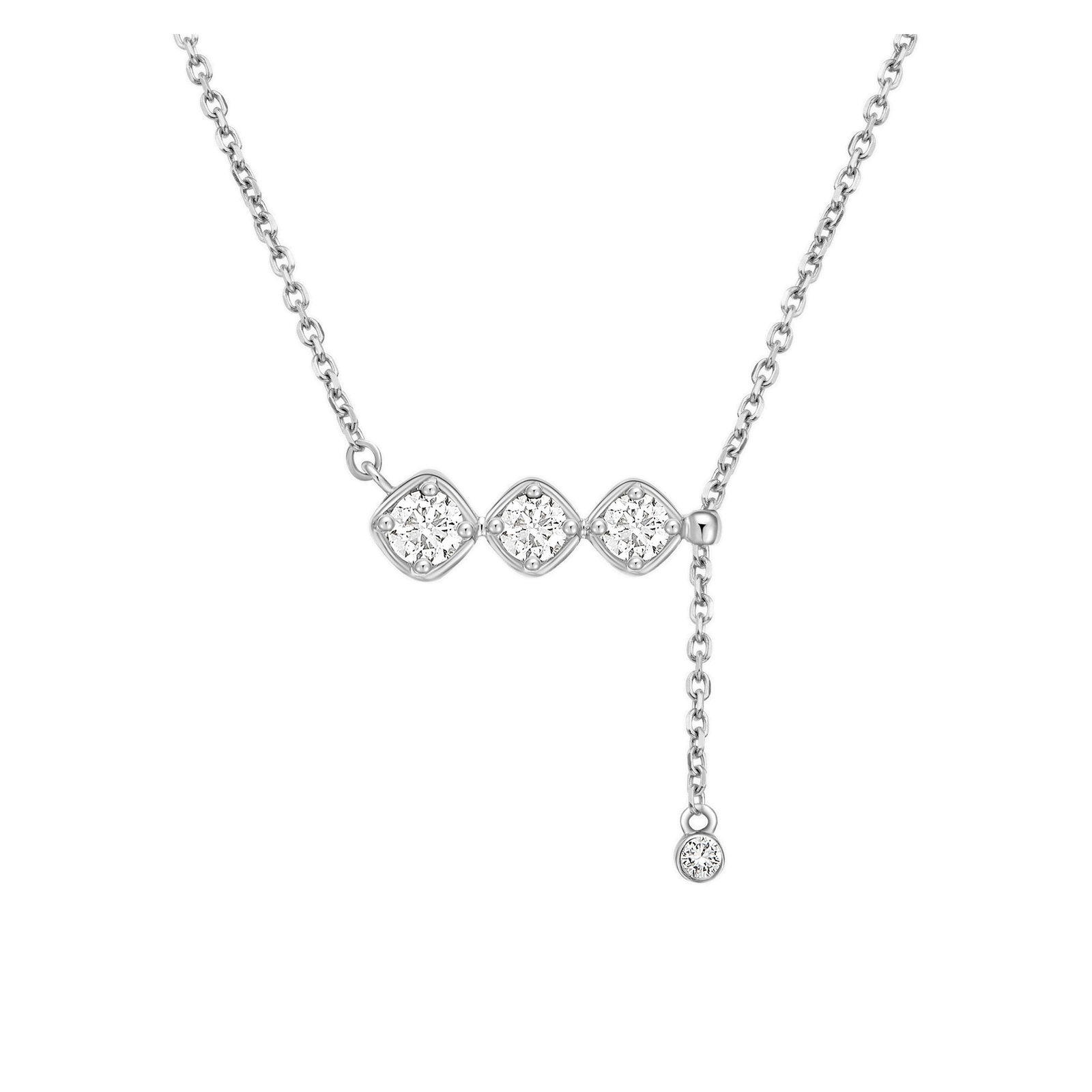 Gianna Three Stone Tassel Lab Grown Diamond Necklace in 18K White Gold