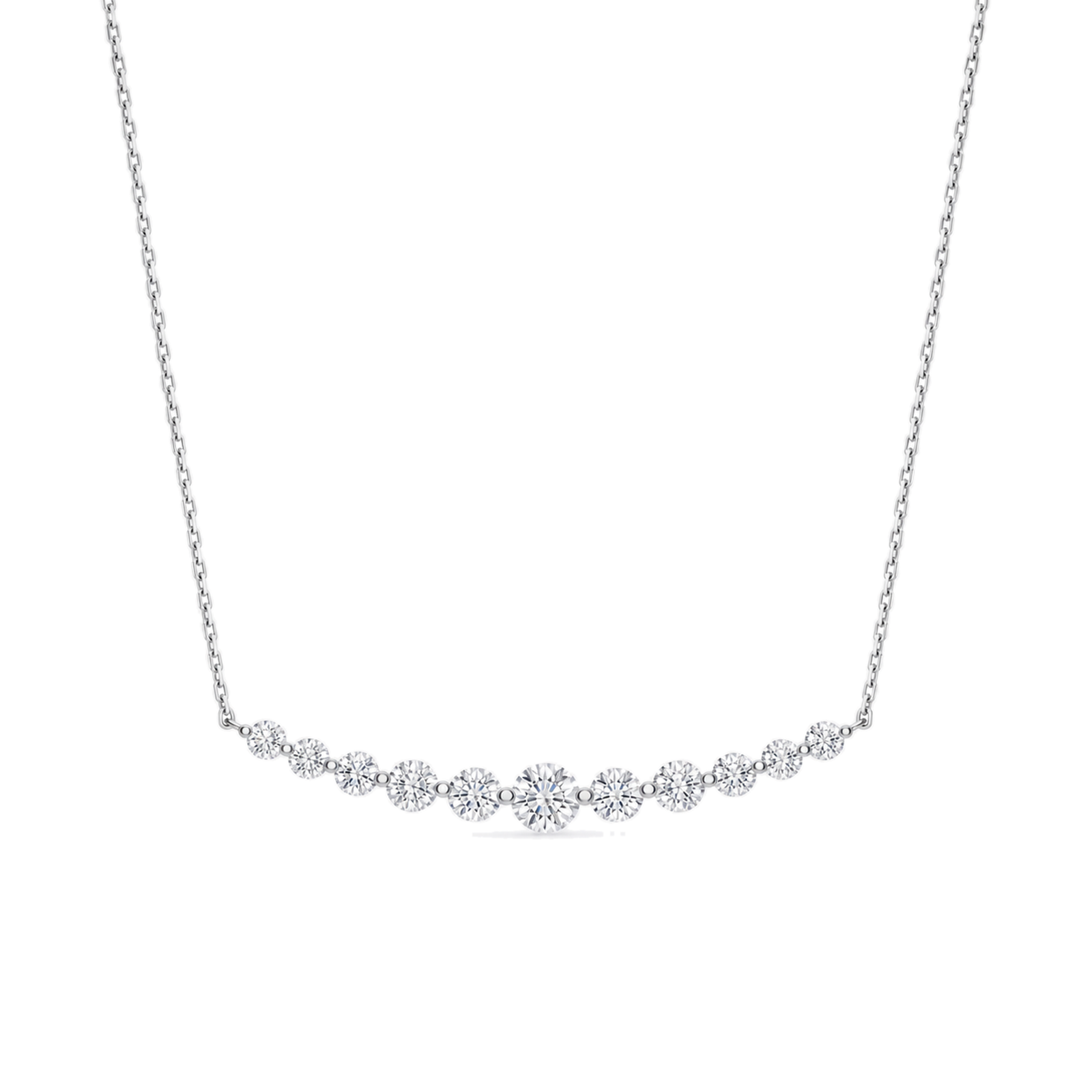 Karina Graduated Single Prong Curved Bar Lab Grown Diamond Necklace in Platinum