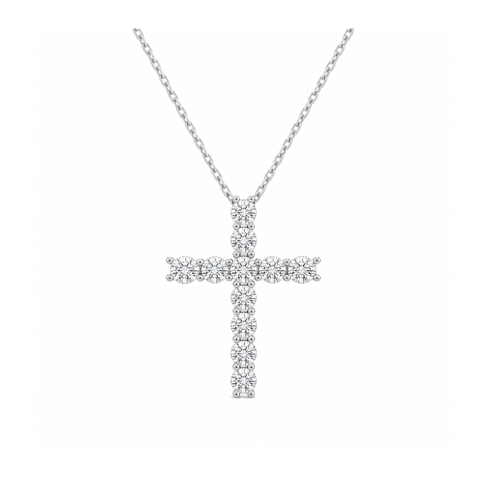 Aurette Prong Cross Lab Grown Diamond Pendant Necklace in 14K White Gold