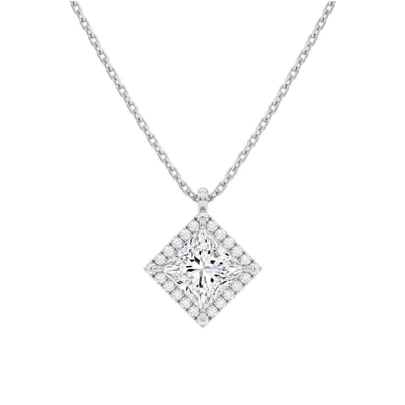 Malia Halo Lab Grown Diamond Pendant Necklace in 18K White Gold