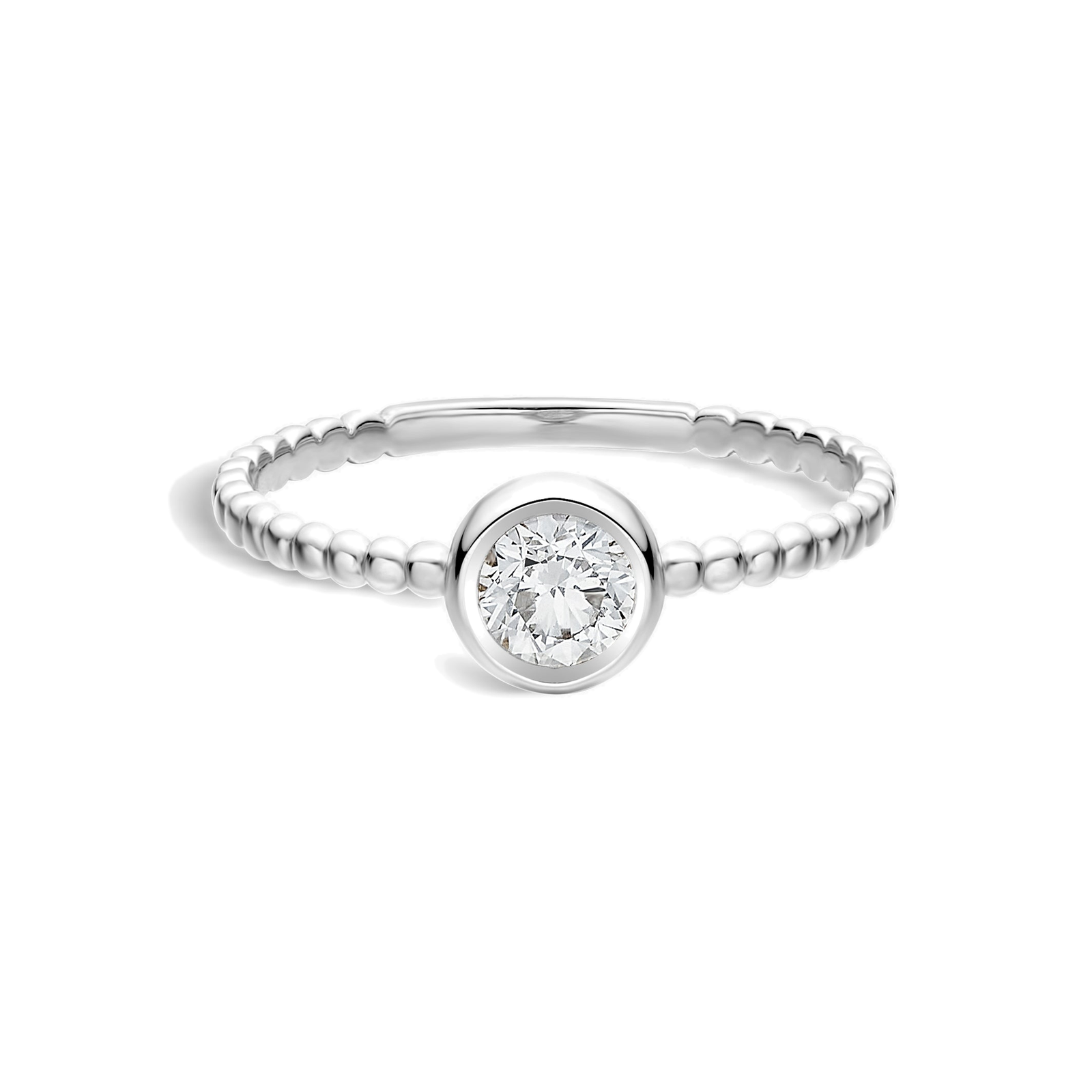 Mira Delicate Beaded Bezel Solitaire Lab Grown Diamond Ring in Platinum