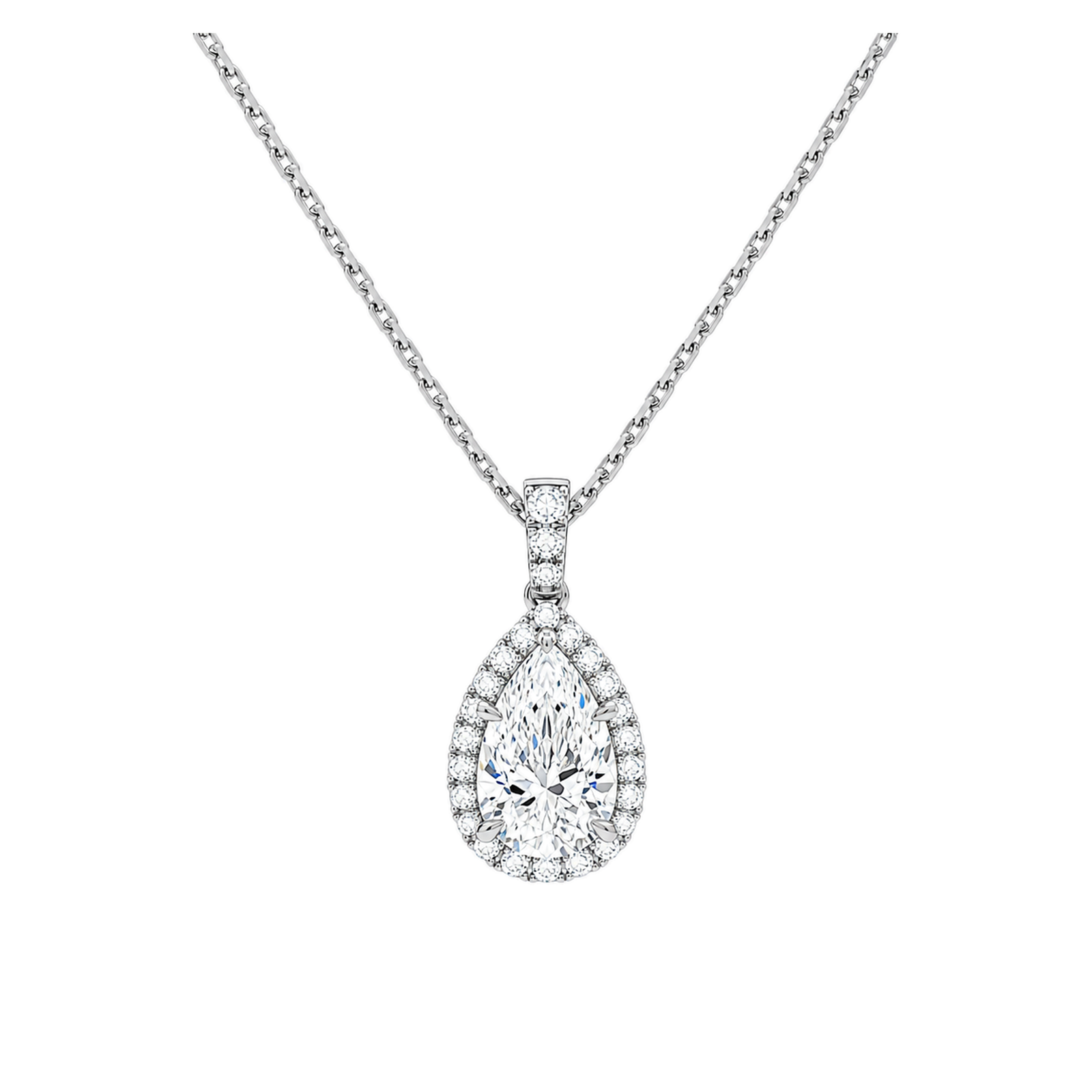 Leona Halo Accented Bail Lab Grown Diamond Pendant Necklace in Platinum