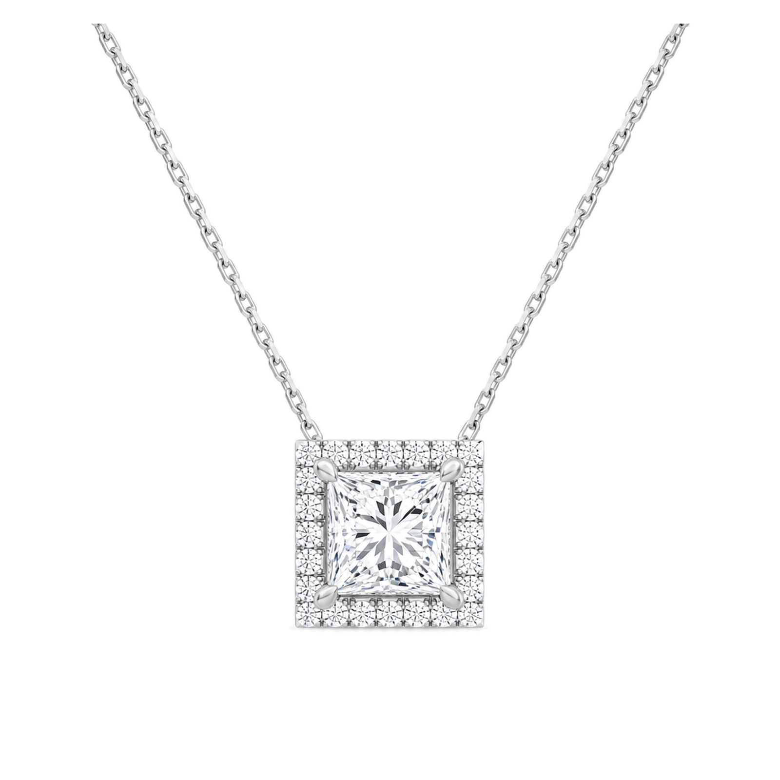 Jessa Halo Lab Grown Diamond Necklace in 14K White Gold