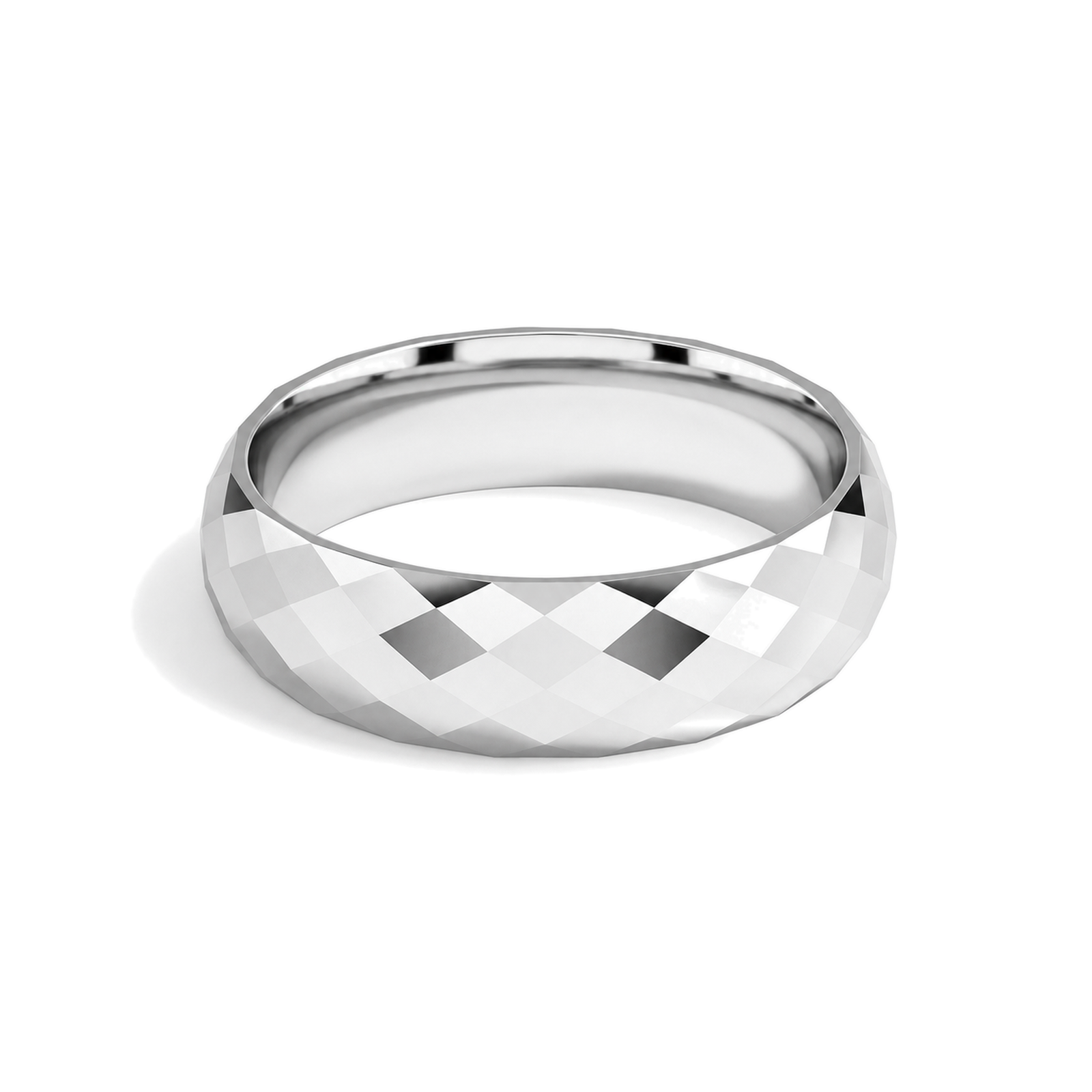 Odette Faceted Dome Lab Grown Diamond Wedding Band in 18K White Gold