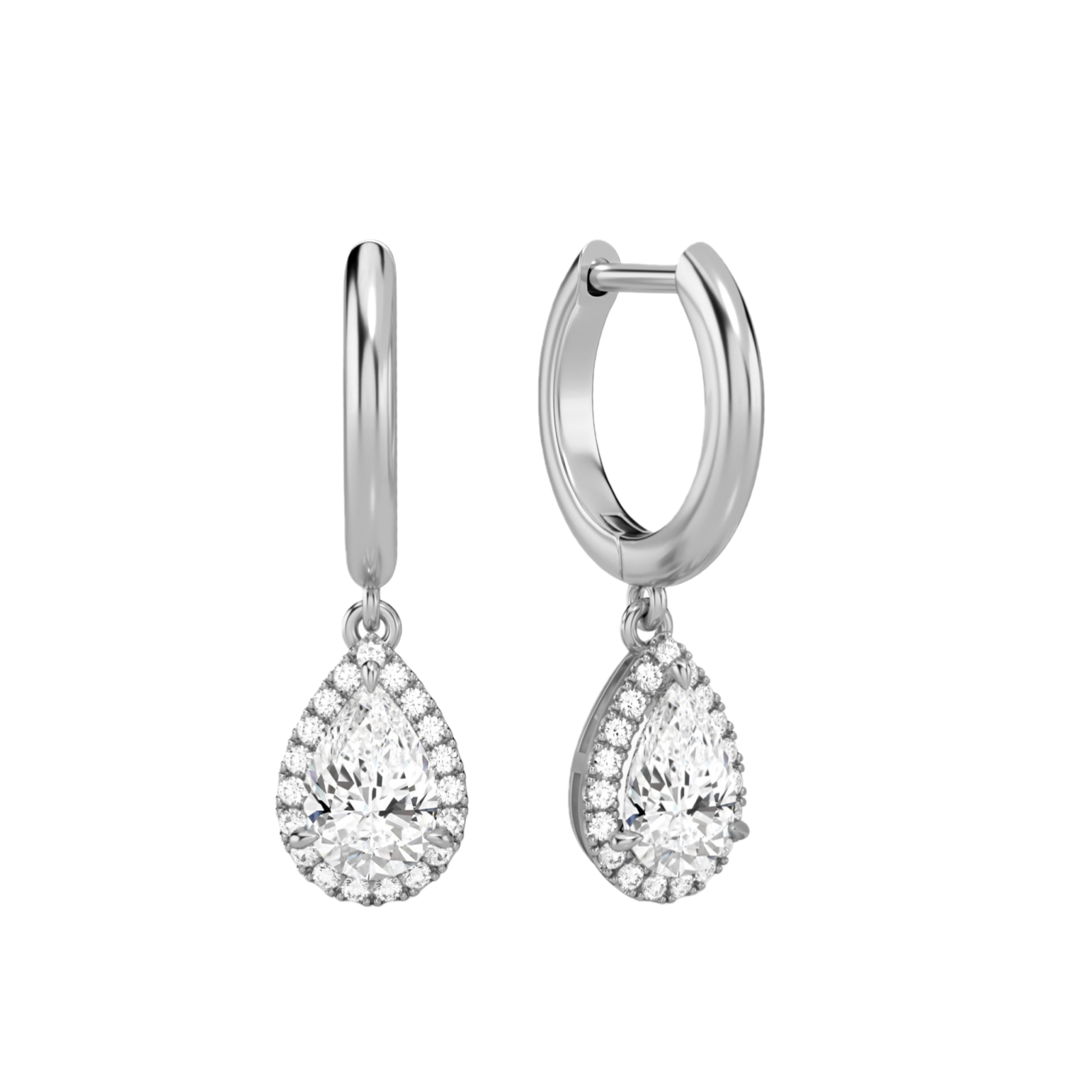 Allegra Halo Drop Huggie Hoop Lab Grown Diamond Hoop Earrings in Platinum