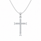 Orienne Tapered Baguette Cross Lab Grown Diamond Pendant Necklace in 14K White Gold