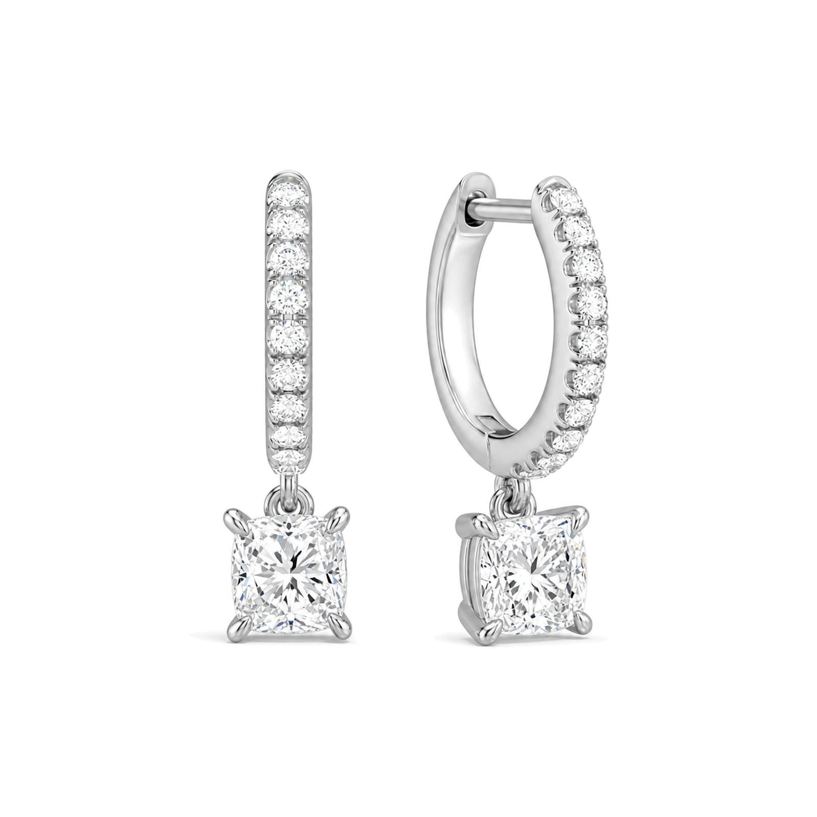 Fiorella Accented Drop Huggie Hoop Lab Grown Diamond Hoop Earrings in 18K White Gold