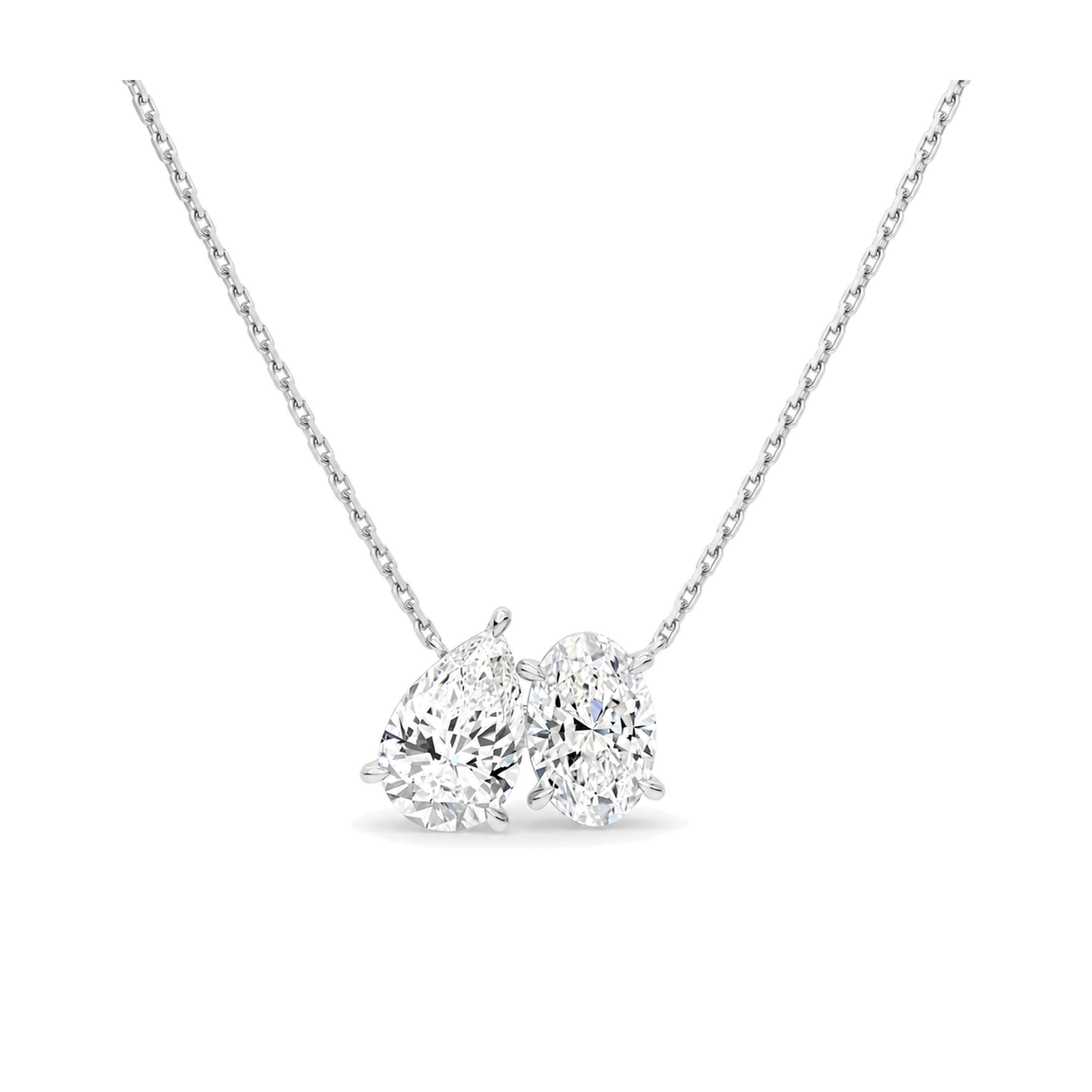 Aviana Pear & Oval Toi Et Moi Diamond Necklace in 14K White Gold