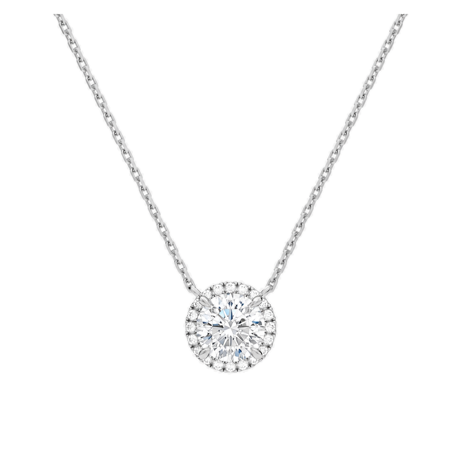 Jessa Halo Lab Grown Diamond Necklace in 18K White Gold