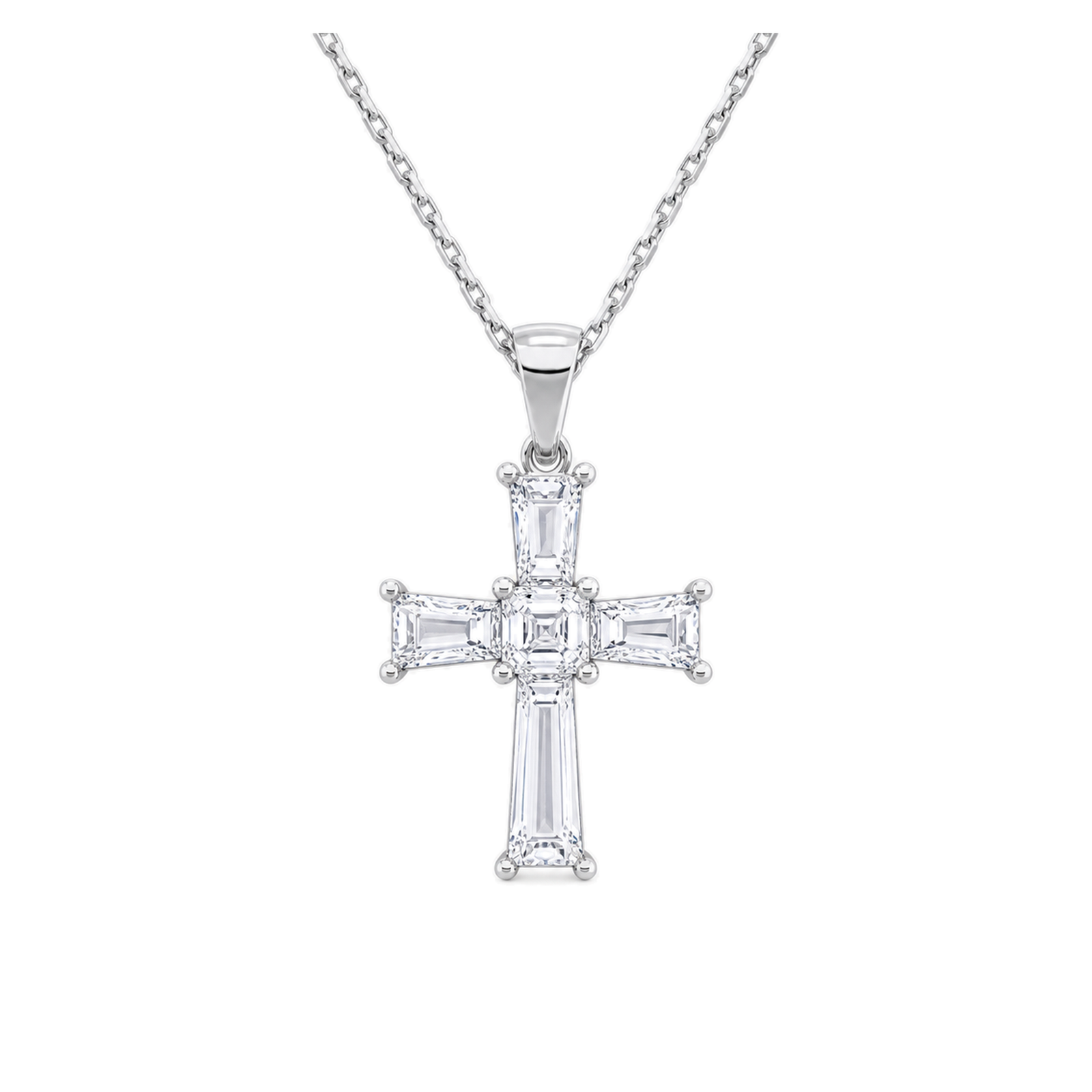 Milena Tapered Baguette Cross Lab Grown Diamond Pendant Necklace in 18K White Gold