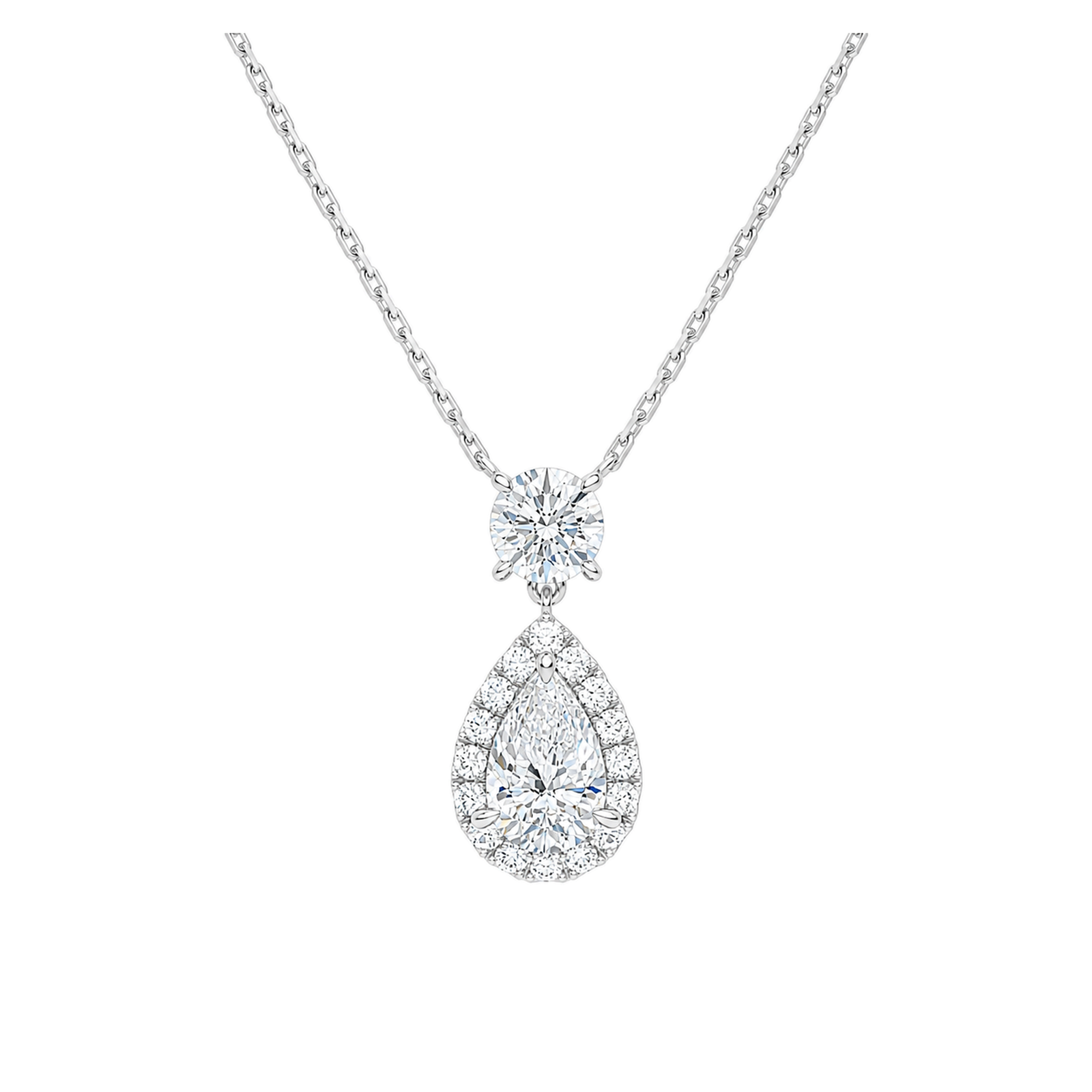 Soraya Halo Duo Drop Lab Grown Diamond Necklace in Platinum
