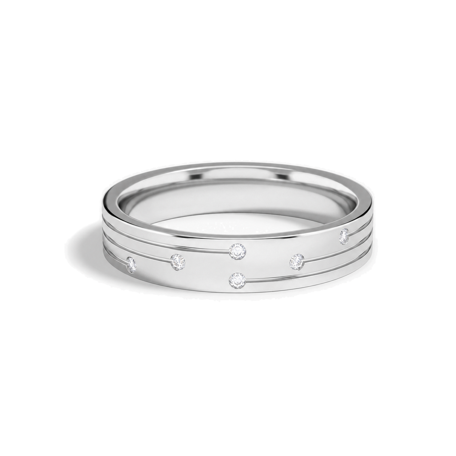 Clara Three Row Accent Lab Grown Diamond Wedding Band in 14K White Gold