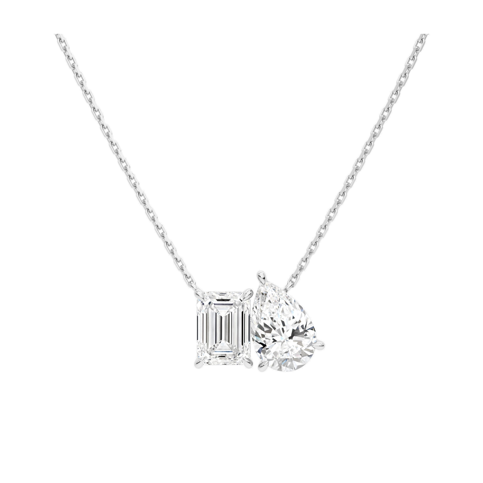Aviana Emerald & Pear Toi Et Moi Diamond Necklace in 14K White Gold