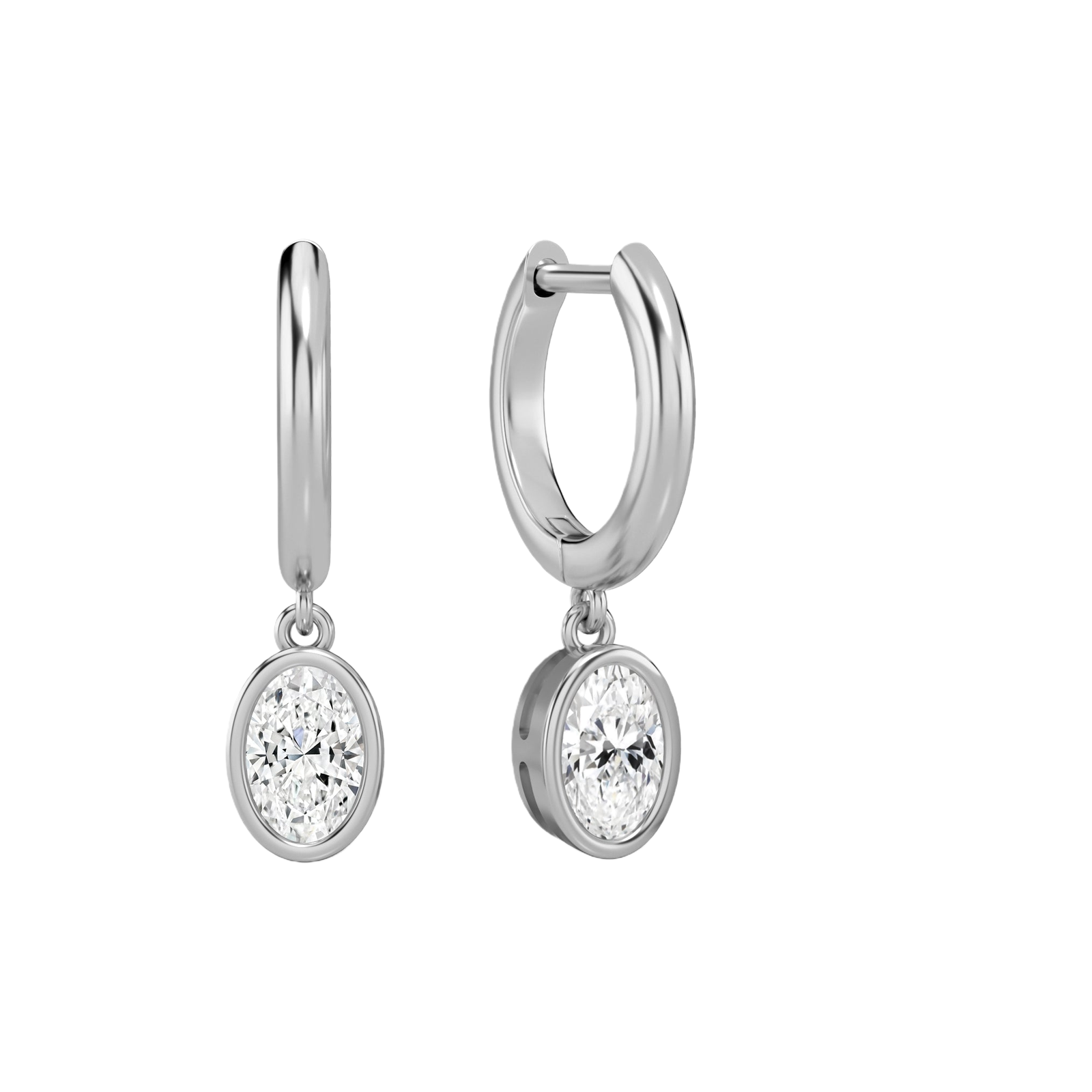 Giselle Bezel Drop Huggie Hoop Lab Grown Diamond Hoop Earrings in 14K White Gold