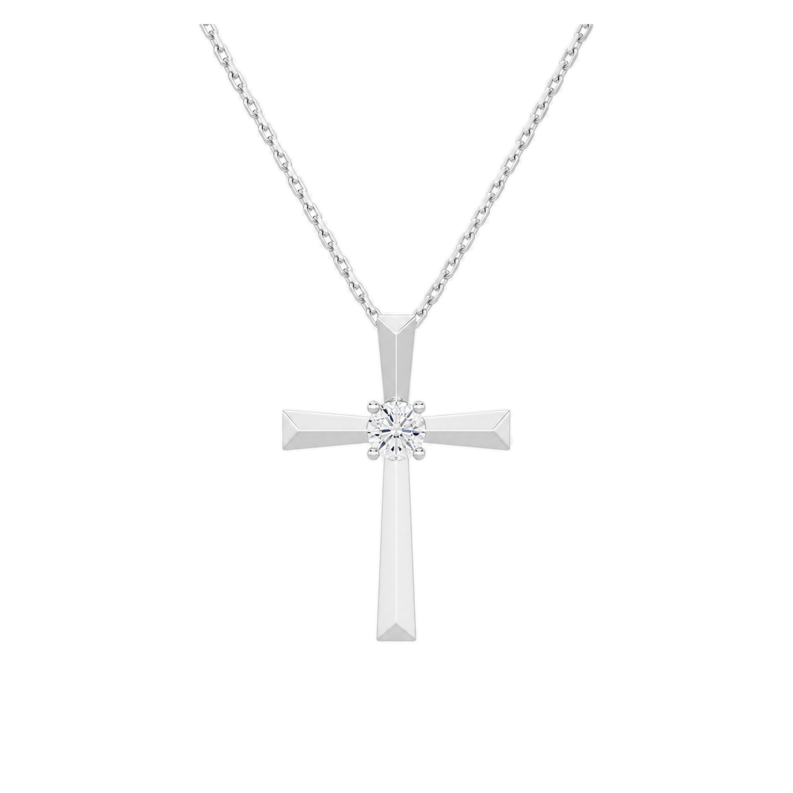 Marlowe Solitaire Cross Lab Grown Diamond Pendant Necklace in 14K White Gold