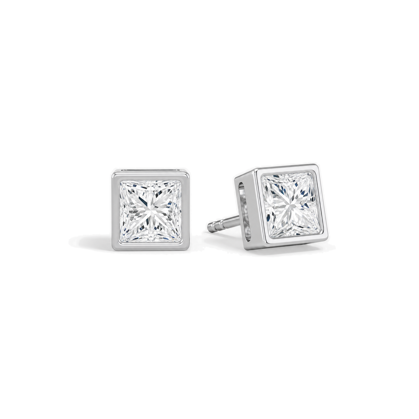 Jolie Bezel Solitaire Lab Grown Diamond Stud Earrings in 14K White Gold