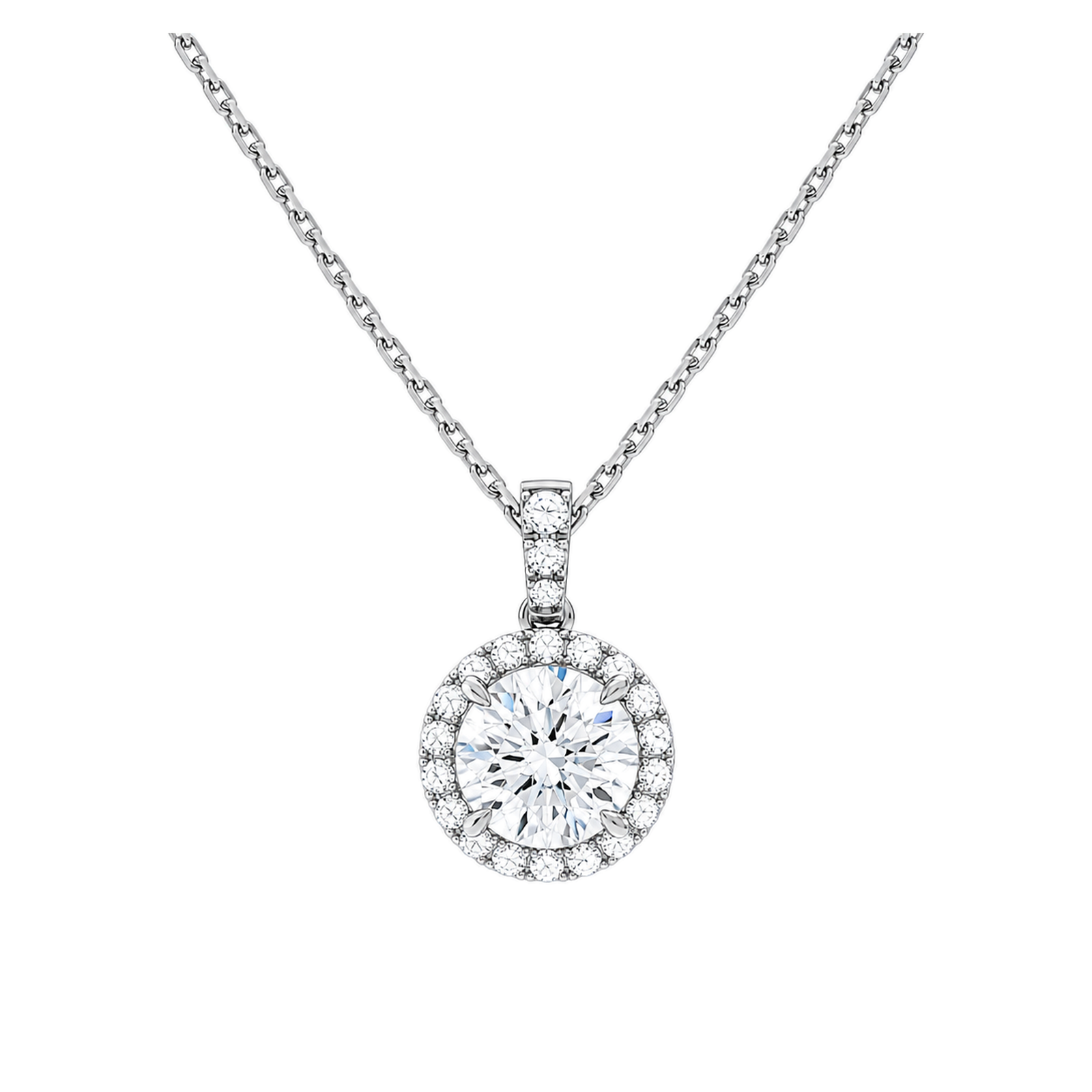 Leona Halo Accented Bail Lab Grown Diamond Pendant Necklace in 18K White Gold