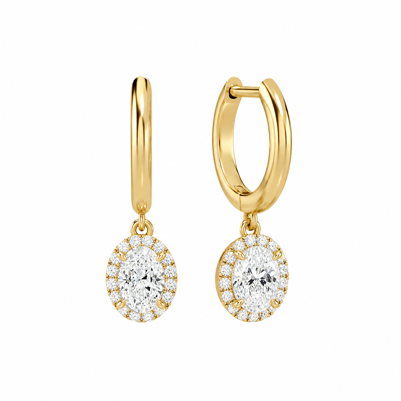 Allegra Halo Drop Huggie Hoop Lab Grown Diamond Hoop Earrings in 18K Yellow Gold
