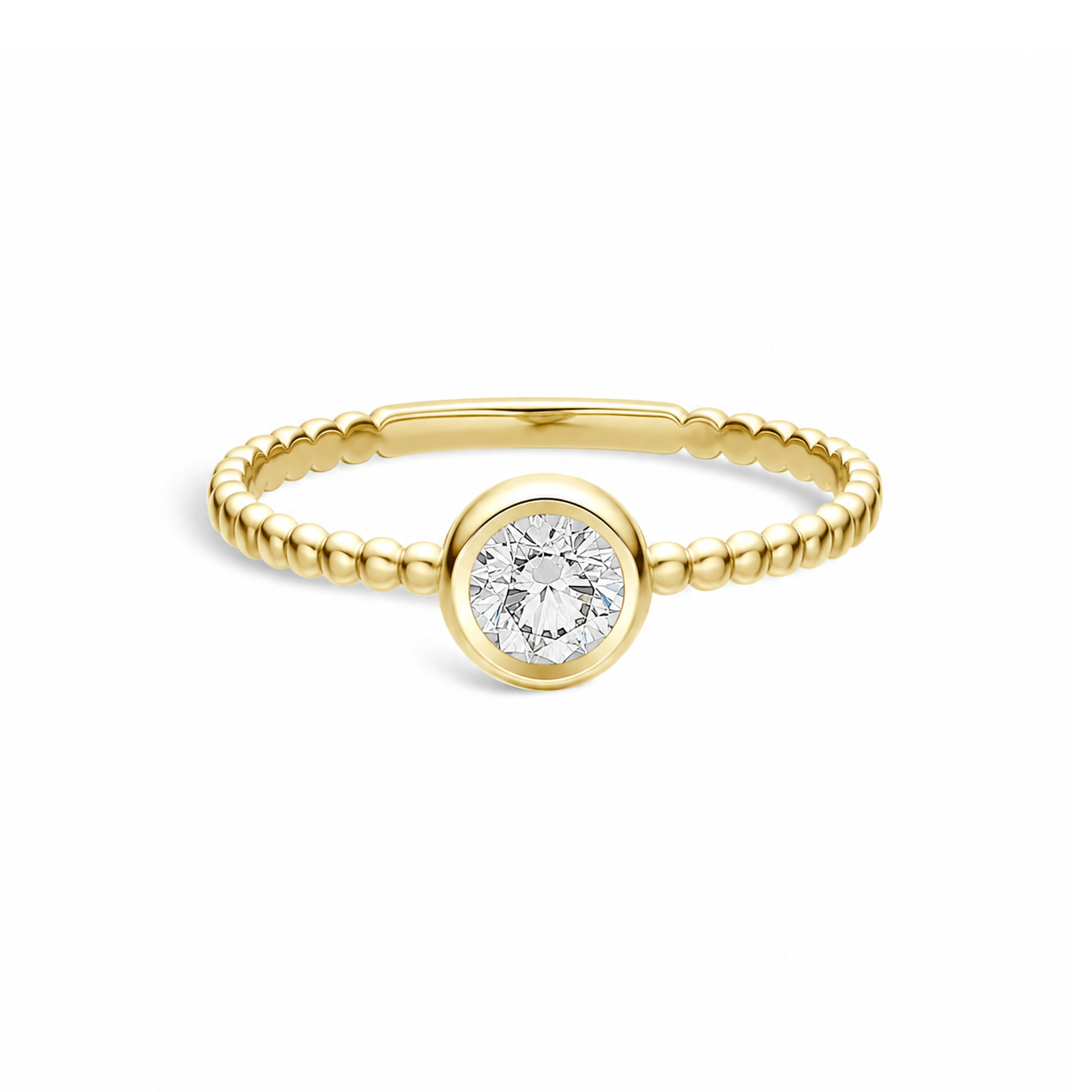 Mira Delicate Beaded Bezel Solitaire Lab Grown Diamond Ring in 14K Yellow Gold