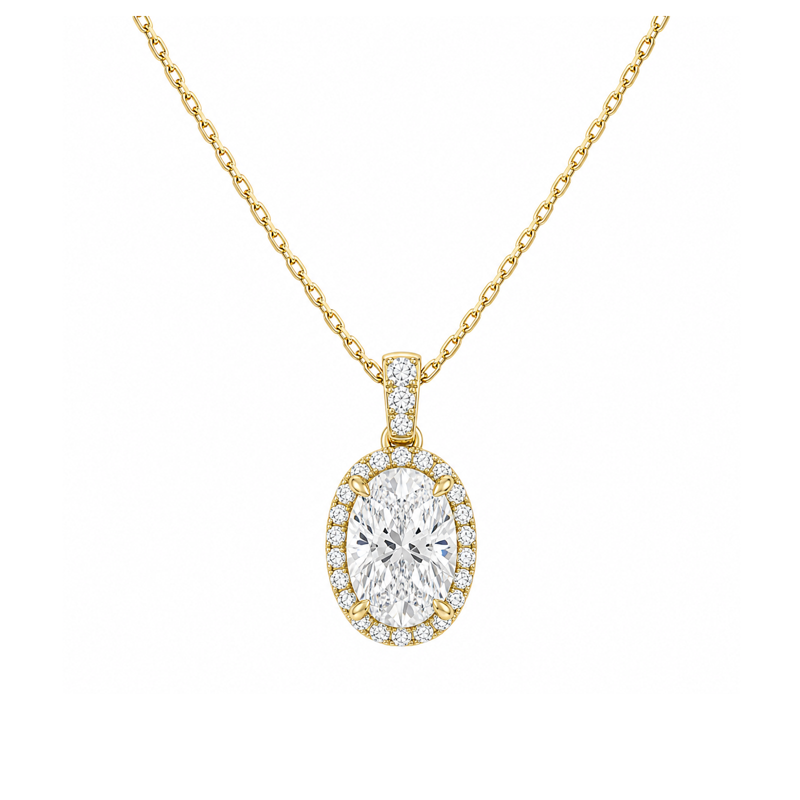 Leona Halo Accented Bail Lab Grown Diamond Pendant Necklace in 14K Yellow Gold