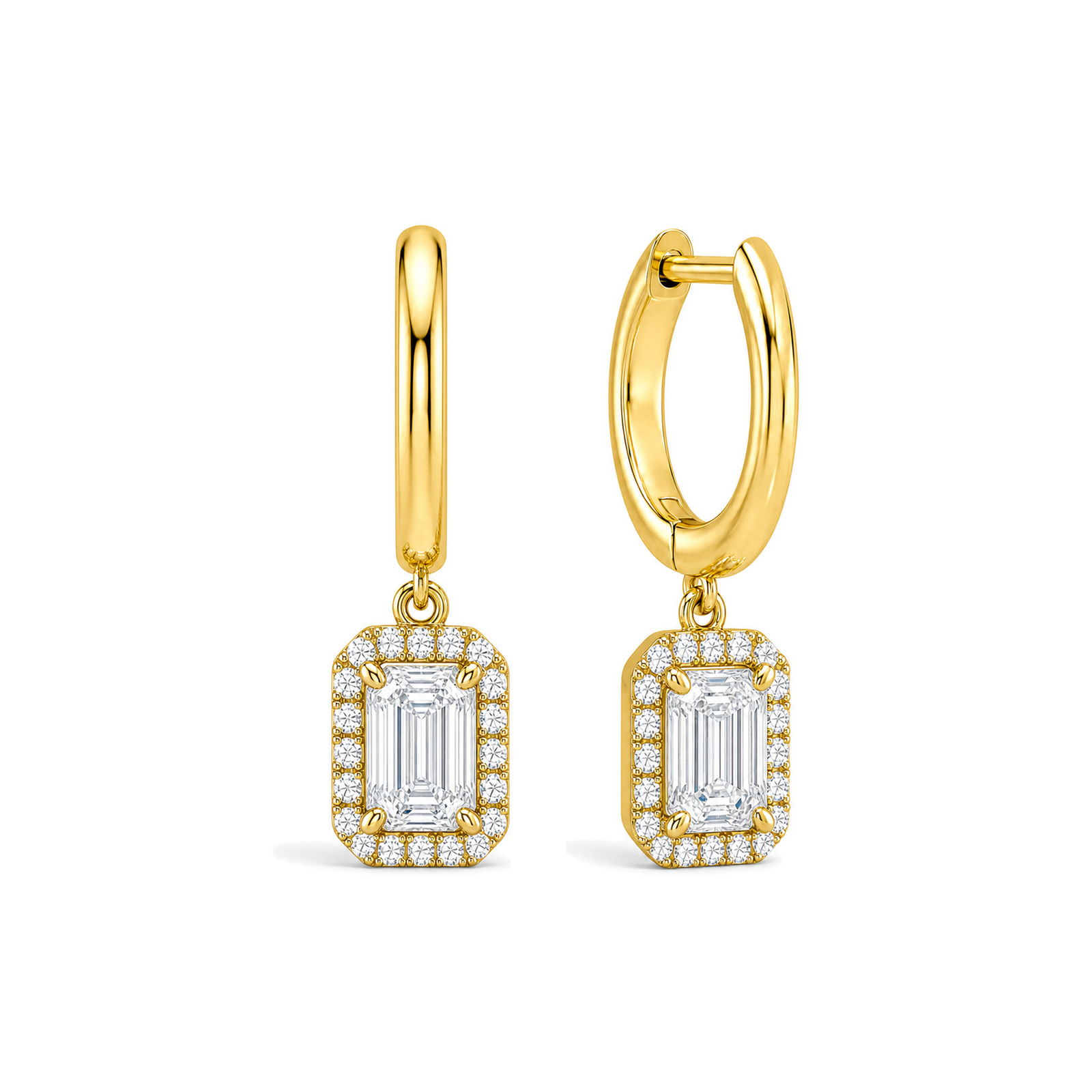 Allegra Halo Drop Huggie Hoop Lab Grown Diamond Hoop Earrings in 18K Yellow Gold