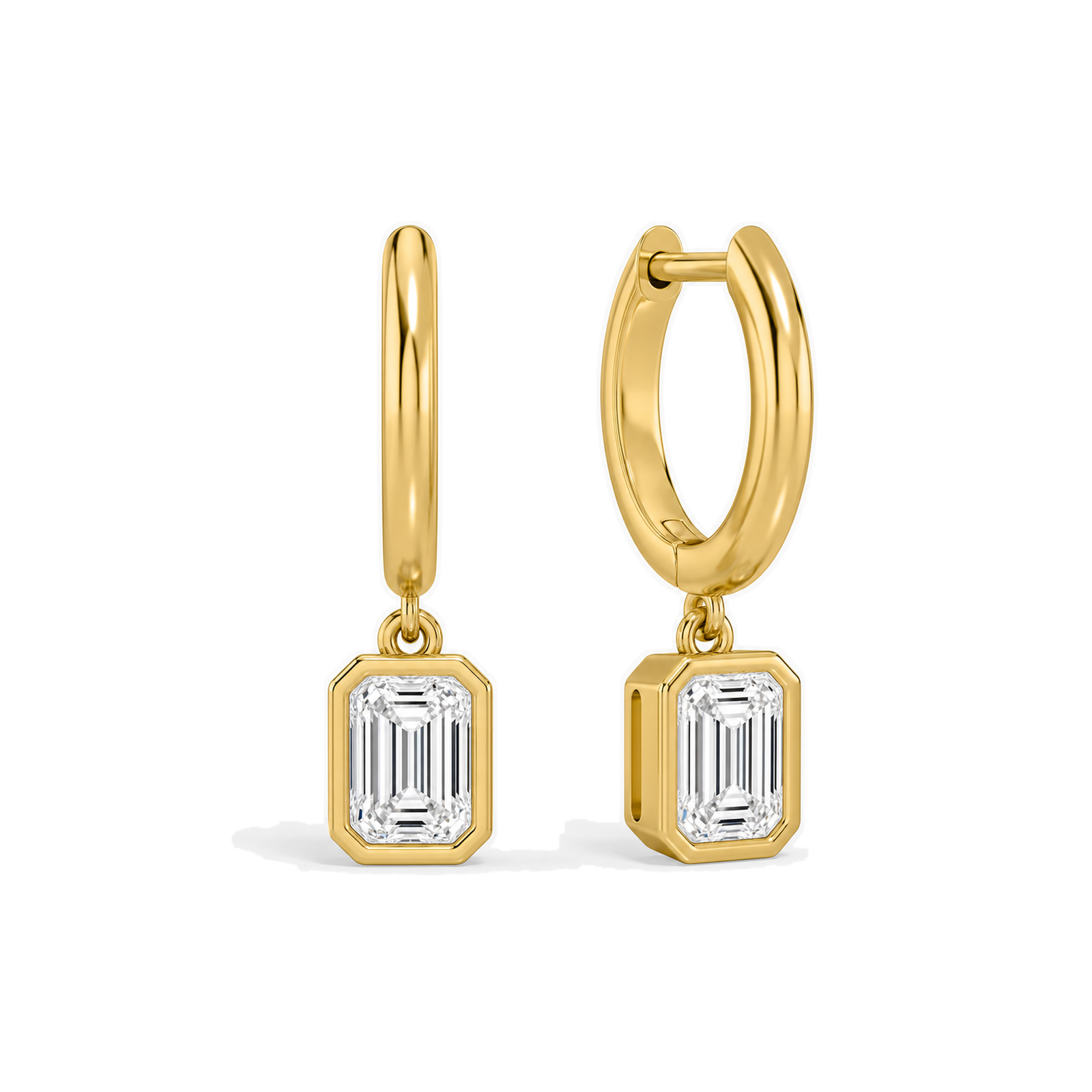 Giselle Bezel Drop Huggie Hoop Lab Grown Diamond Hoop Earrings in 14K Yellow Gold