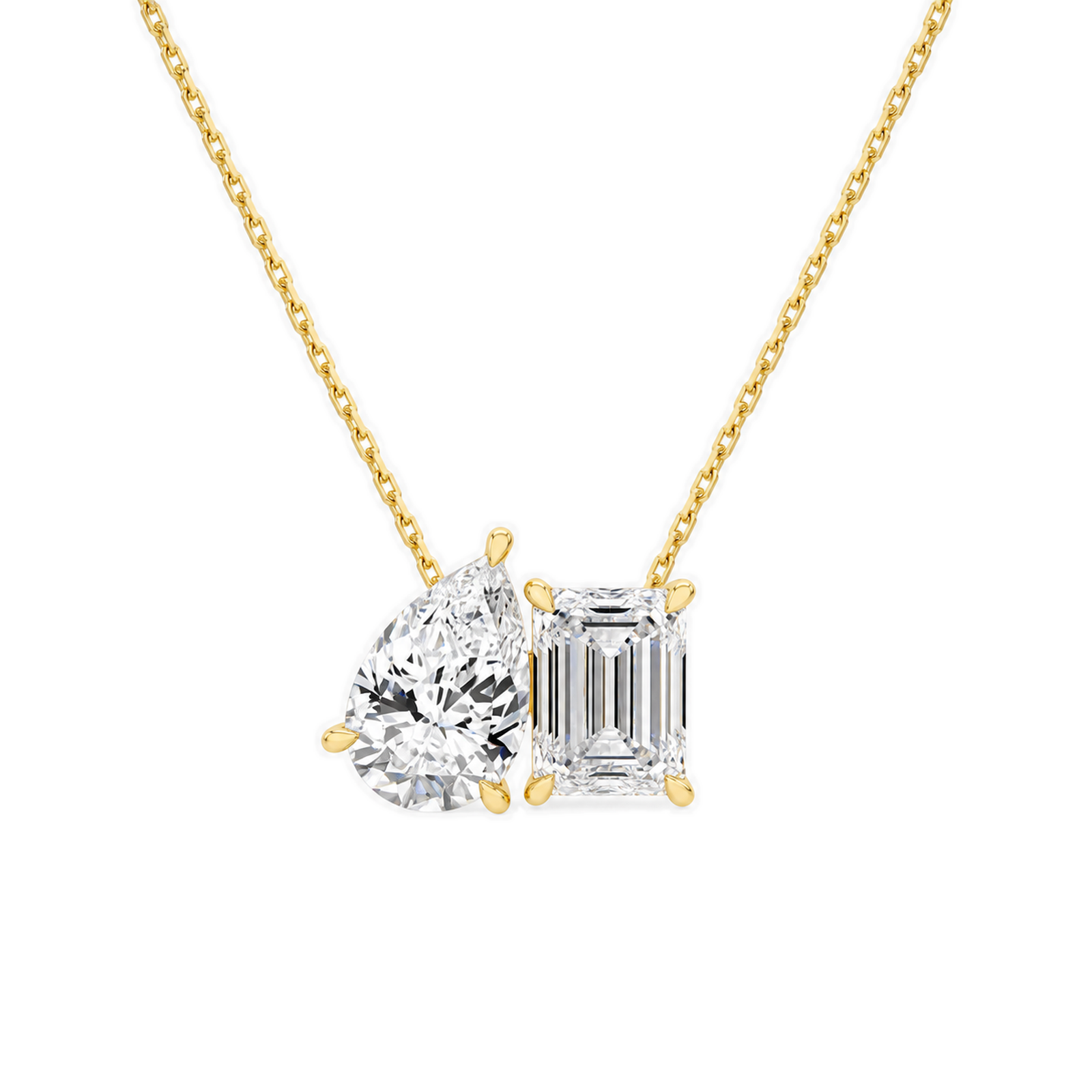 Aviana Pear & Emerald Toi Et Moi Diamond Necklace in 18K Yellow Gold