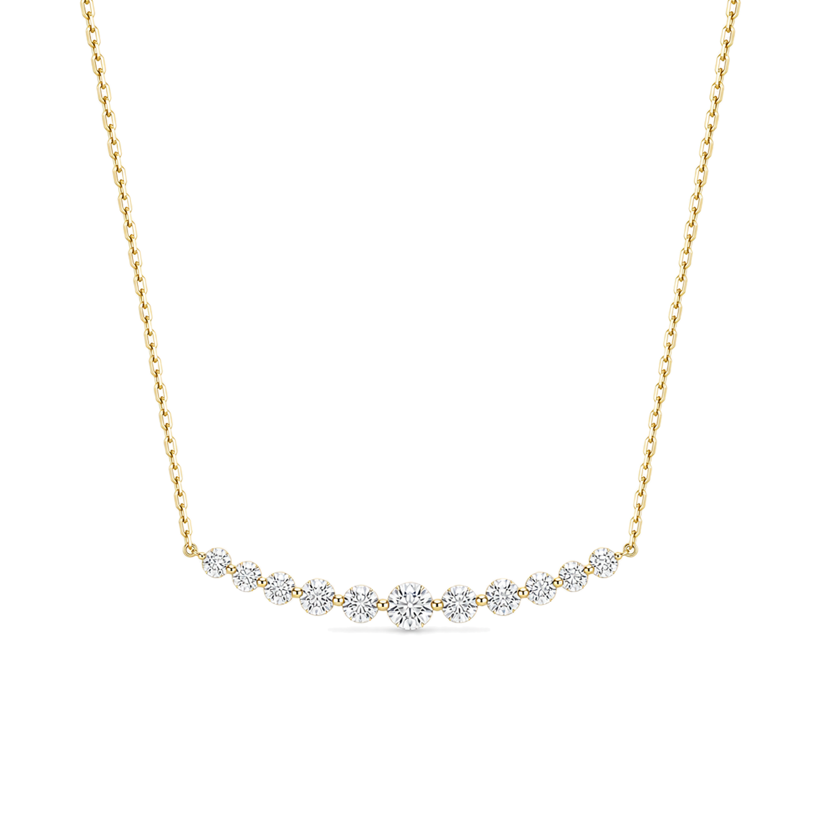 Karina Graduated Single Prong Curved Bar Lab Grown Diamond Necklace in 18K Yellow Gold