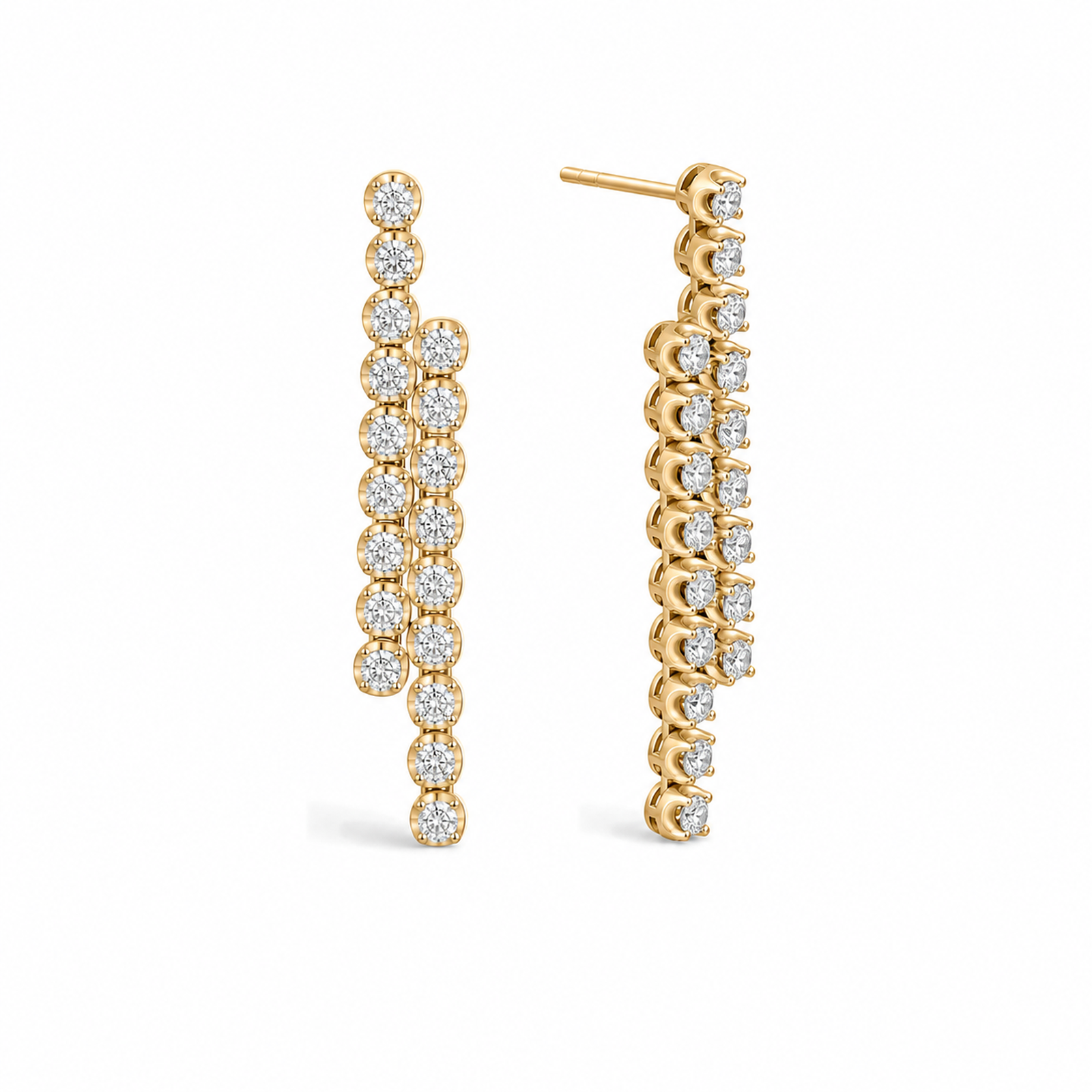 Ophelia Two-Row Cascade Dangle Lab Grown Diamond Earrings in 14K Yellow Gold