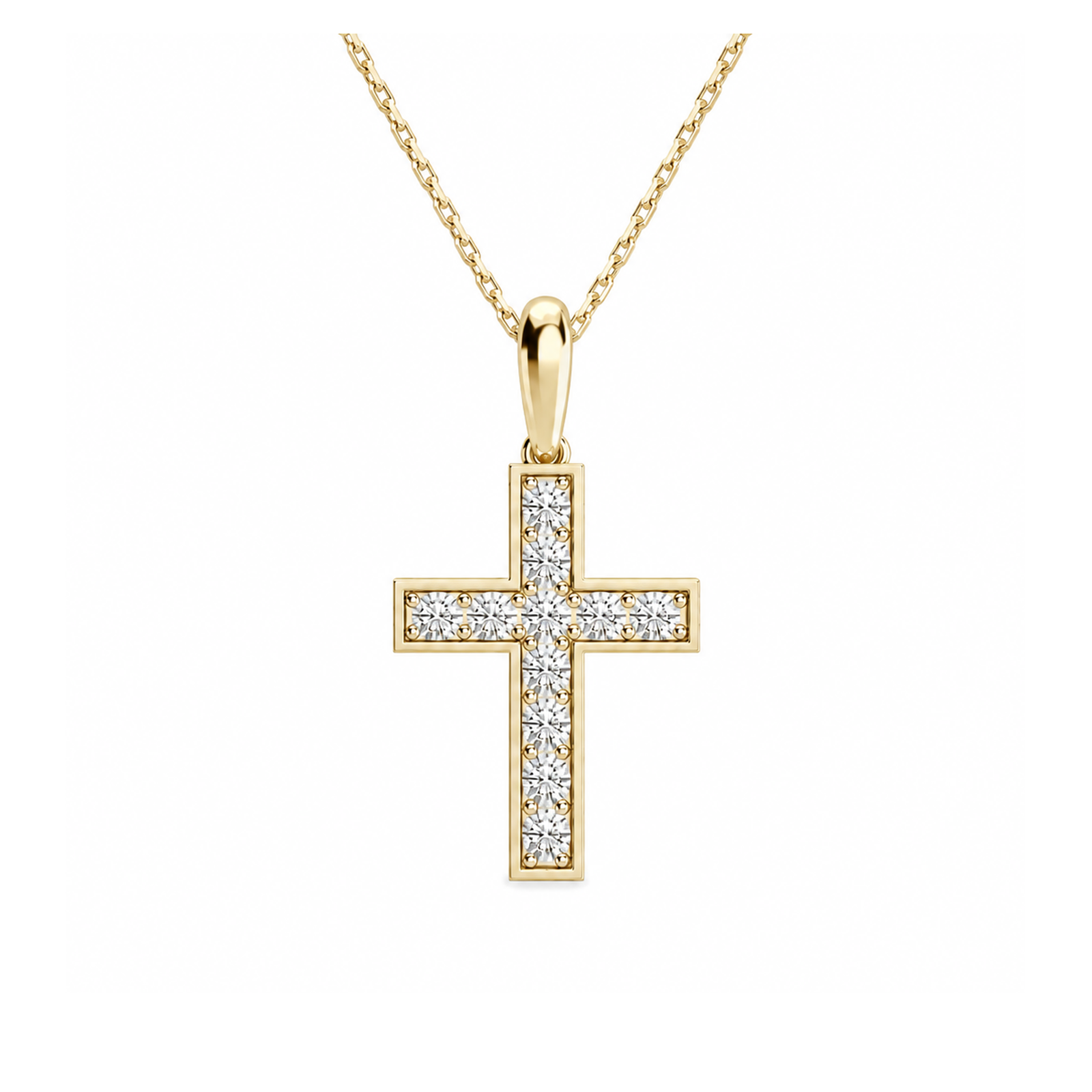 Rivka Bead Bright Cross Lab Grown Diamond Pendant Necklace in 18K Yellow Gold