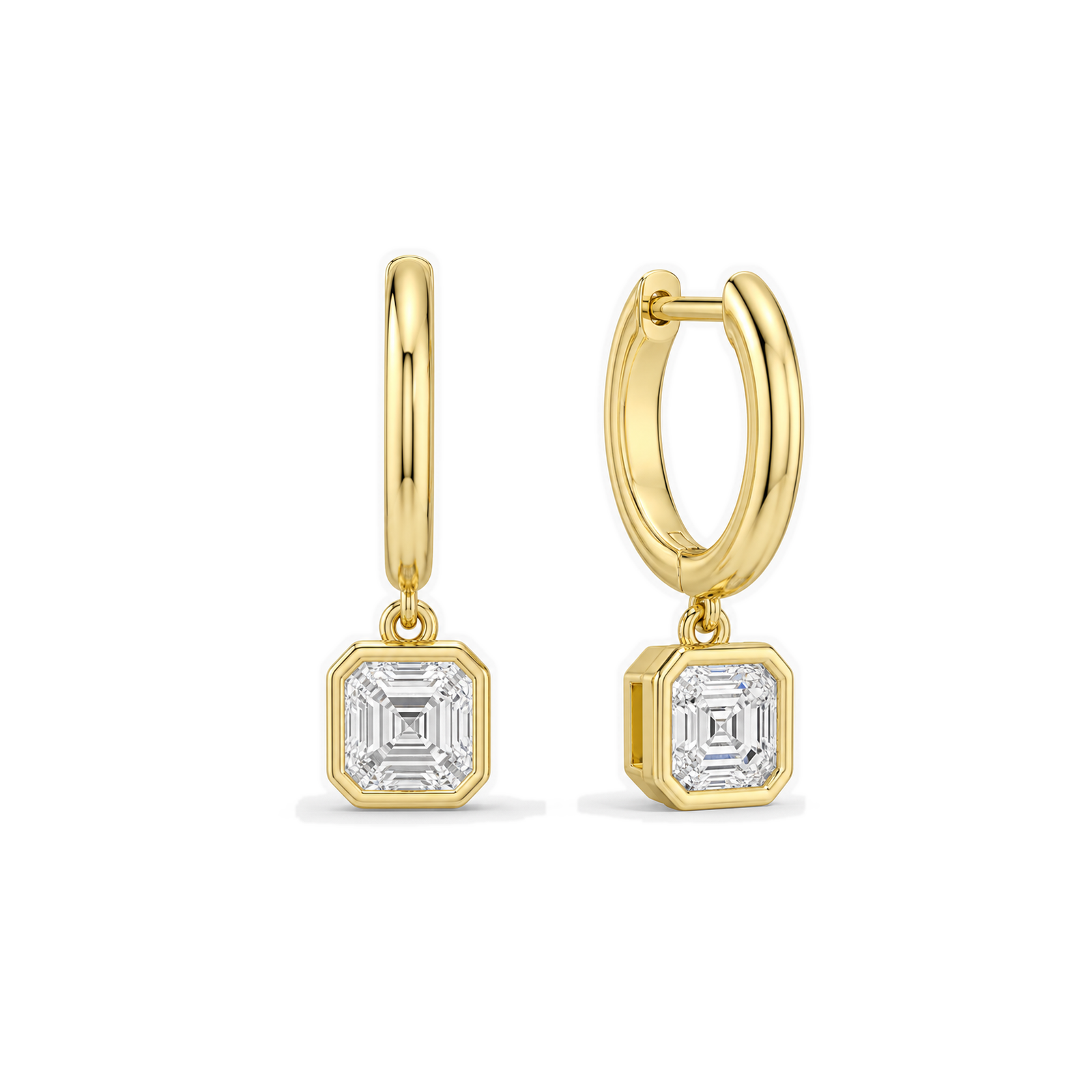 Giselle Bezel Drop Huggie Hoop Lab Grown Diamond Hoop Earrings in 18K Yellow Gold
