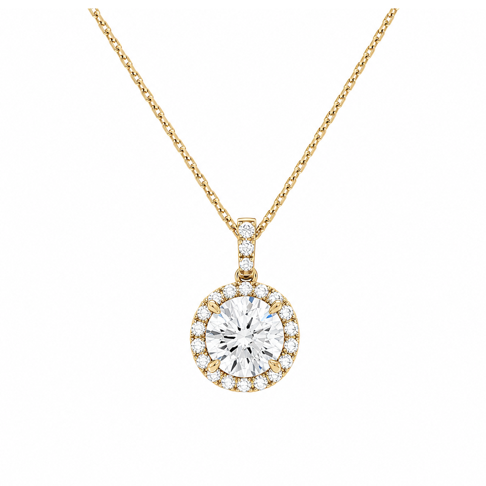 Leona Halo Accented Bail Lab Grown Diamond Pendant Necklace in 18K Yellow Gold