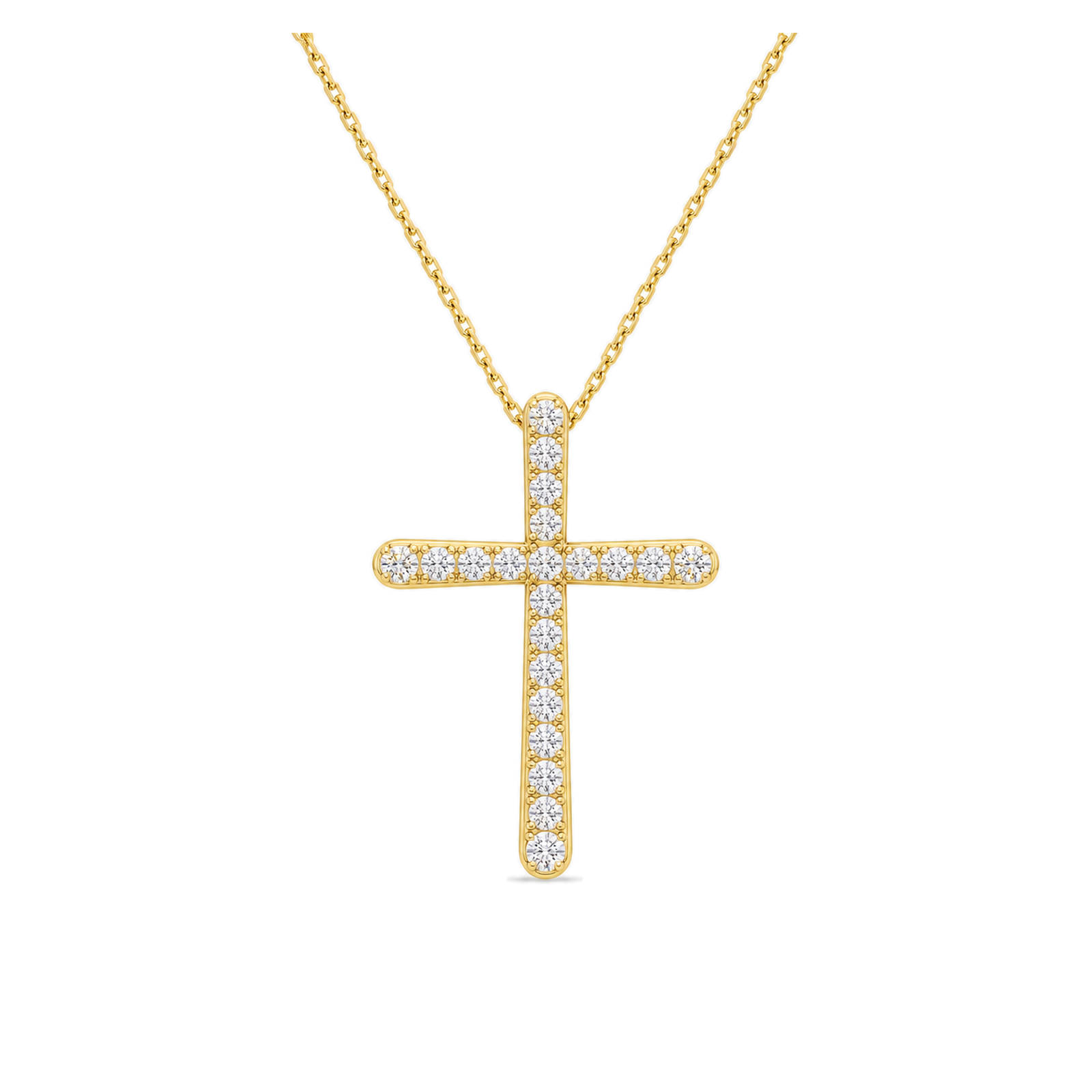 Yara French Pave Cross Lab Grown Diamond Pendant Necklace in 14K Yellow Gold