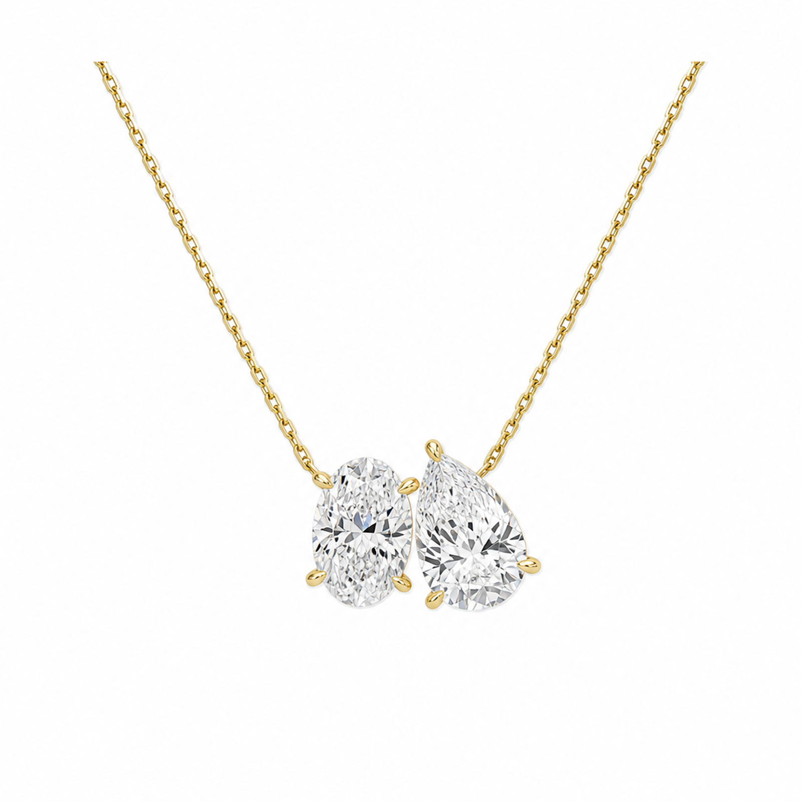 Aviana Oval & Pear Toi Et Moi Diamond Necklace in 18K Yellow Gold
