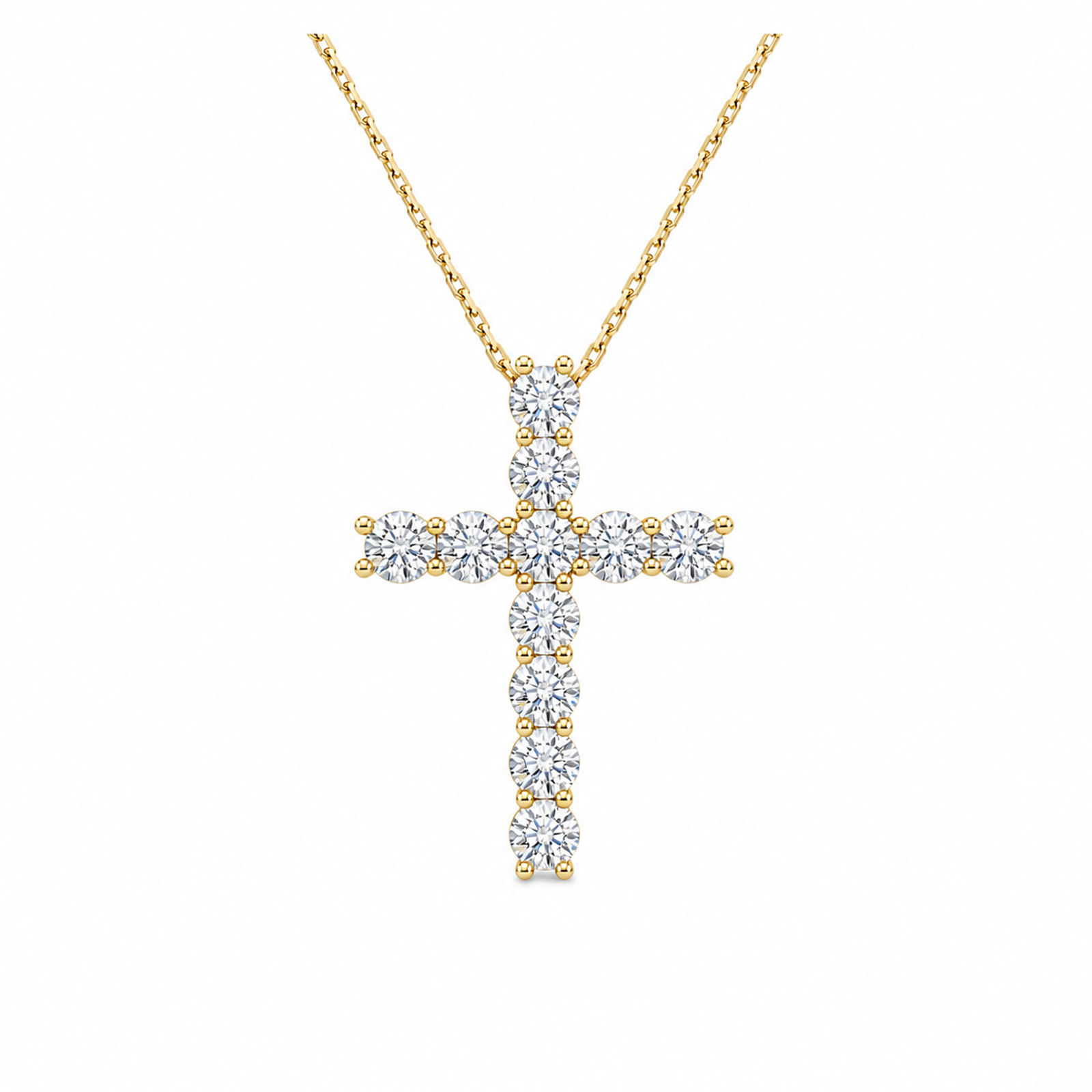 Iris Shared Prong Cross Lab Grown Diamond Necklace in 14K Yellow Gold