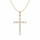 Orienne Tapered Baguette Cross Lab Grown Diamond Pendant Necklace in 18K Yellow Gold