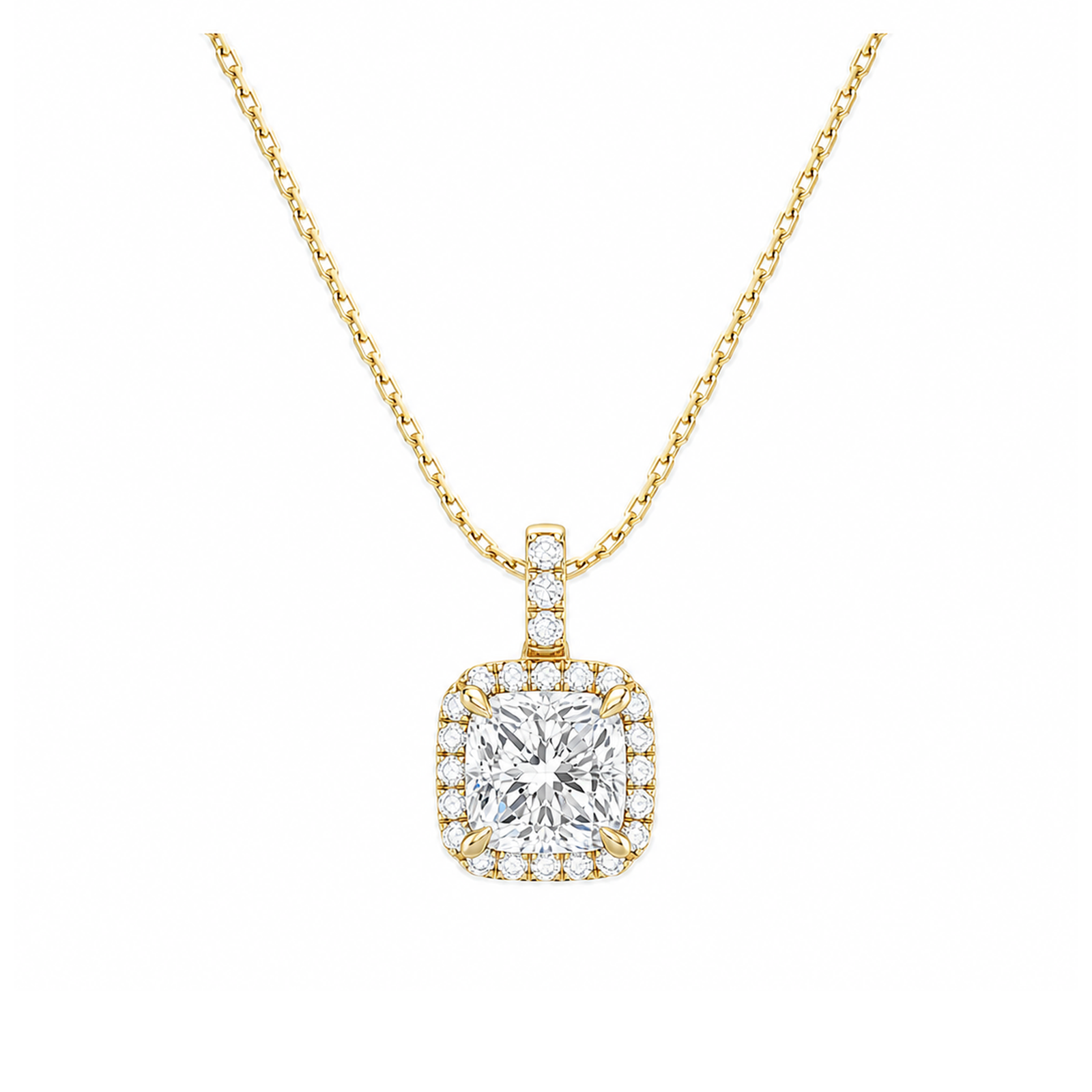 Leona Halo Accented Bail Lab Grown Diamond Pendant Necklace in 18K Yellow Gold
