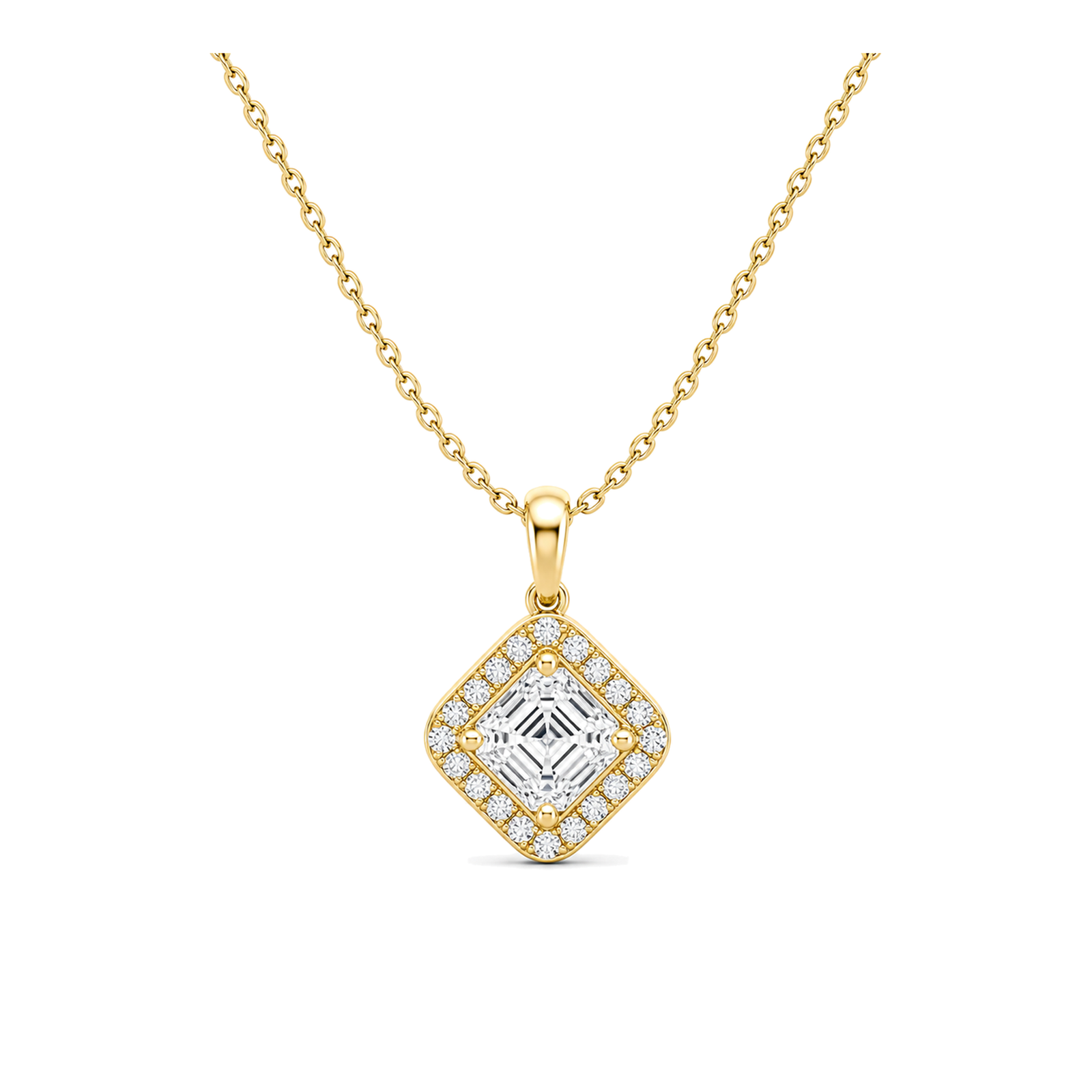Malia Halo Lab Grown Diamond Pendant Necklace in 18K Yellow Gold